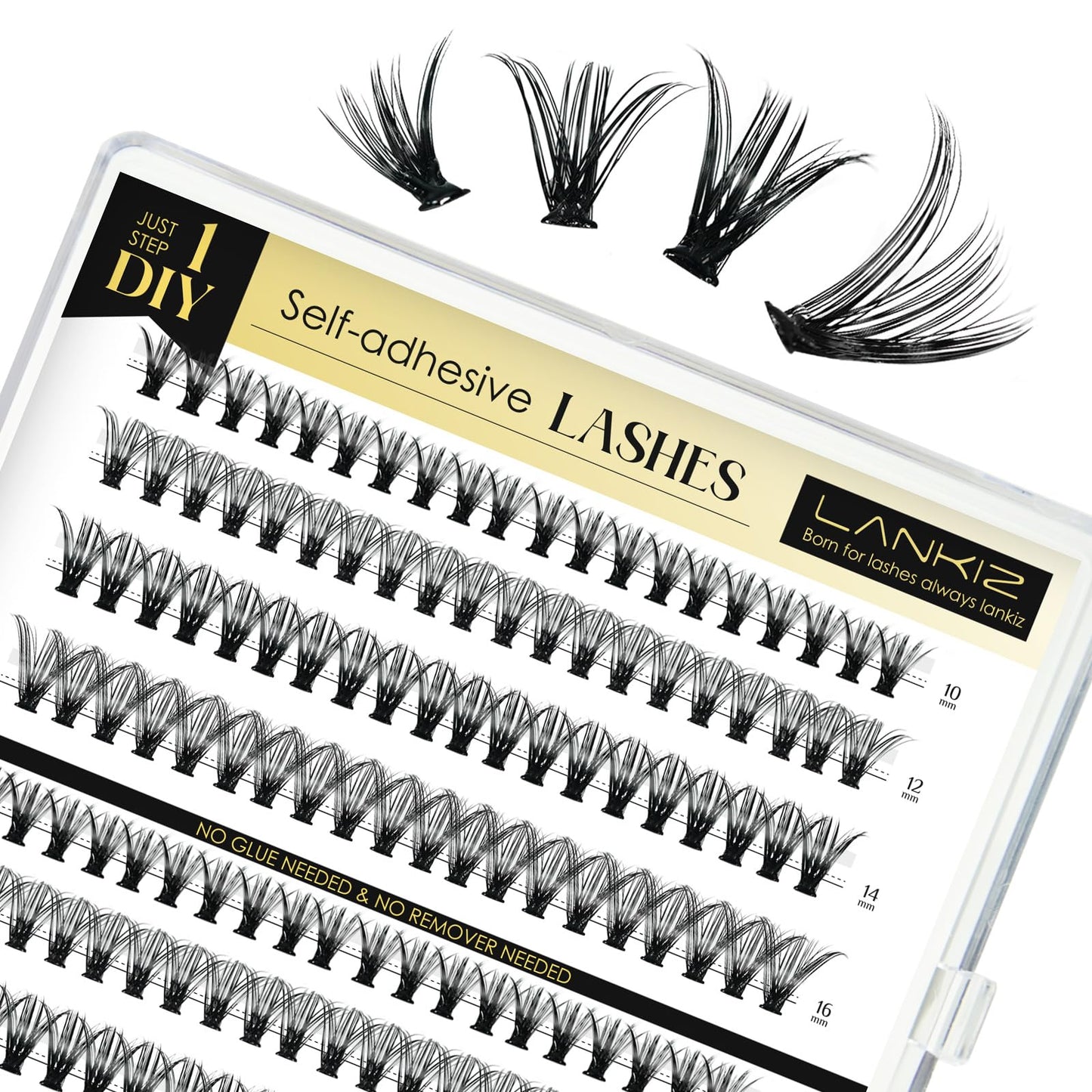 LANKIZ Self Adhesive Lashes Clusters, 160pcs Reusable Self Adhesive Eyelashes, 40D No Glue Individual Lashes, Natural Pre Glued Eyelashes Wispy, DIY Glueless Adhesive Lashes