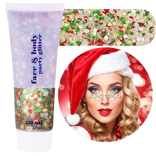 MEICOLY Christmas Body Glitter,Mermaid Face Glitter Chunky Glitter Gel,Christmas Stocking Stuffers,Sparkling Sequins Glitter Face Paint,Christmas Makeup Festival Glitter for Women and Kids,50ml