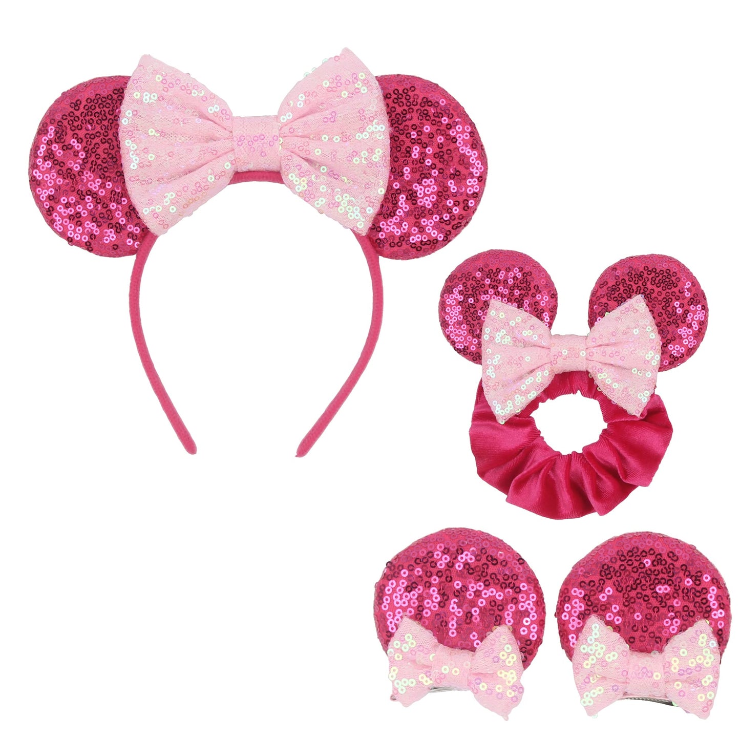 zhezesmila Ears Mouse Headband & Mouse Ears Clips for Women Minni Mouse Ears Scrunchies Girls Princess Hair Accessories Decorations Party Headwear Cosplay for Adults Girls