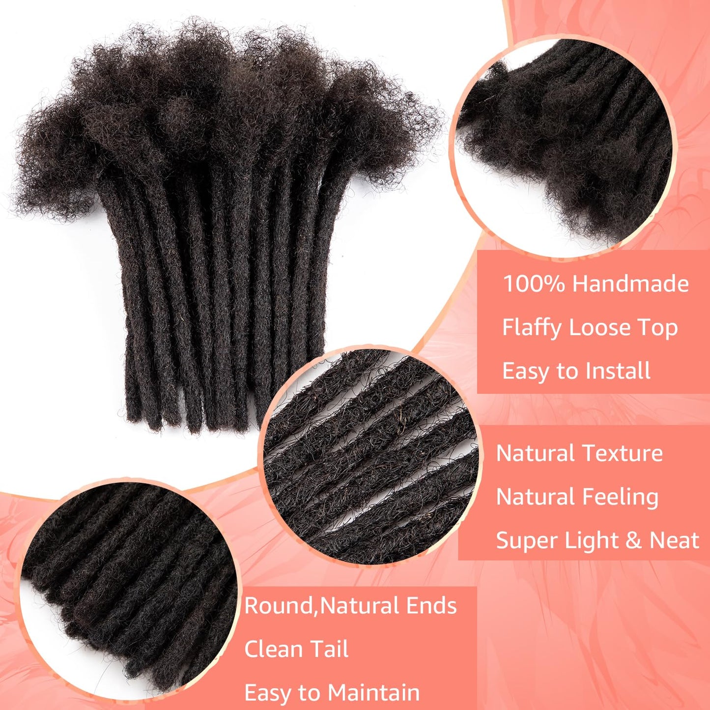 Teresa 10 Inch 0.2cm Width Loc Extension Human Hair Natural Black 30 Strands Full Hand-made Permanent Locs Extensions Can Be Dyed and Bleached for Men/Women/Kids Real Dreadlock Extensions Human Hair