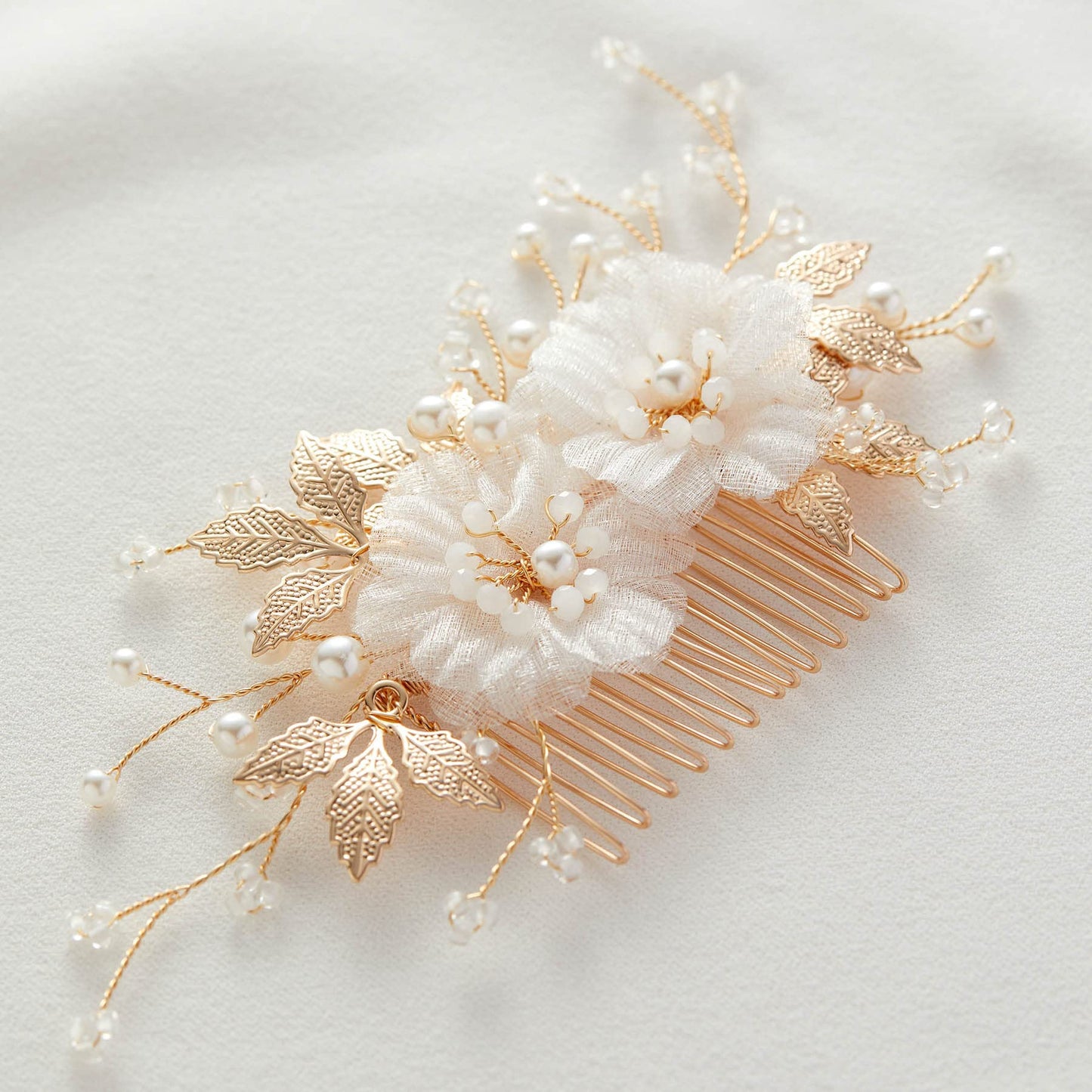 SWEETV Flower Bride Wedding Hair Comb Pins Pearl Bridal Hair Pieces Leaf bridal Hair Accessories Hair Clip Bride Side Combs Wedding Hair Accessories for Brides Women and Girls Party Prom Gift