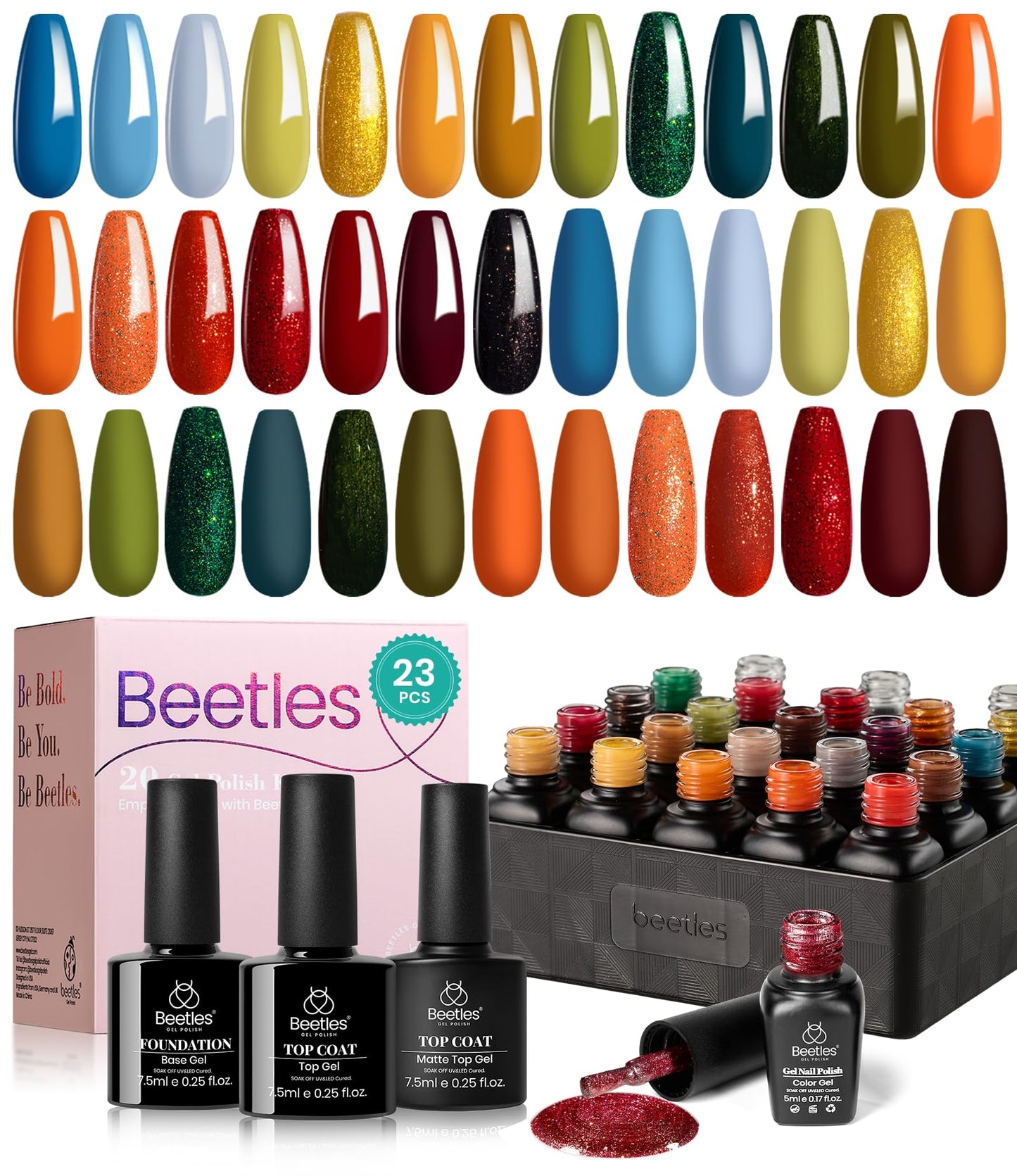 Beetles 20 Colors Gel Nail Polish Kit, Nail Gel Polish Red Yellow Orange Green Gel Polish Set with Glossy & Matte Gel Top Base Coat Soak Off Uv Gel Nail Lamp Gift for Women Gifts for Women