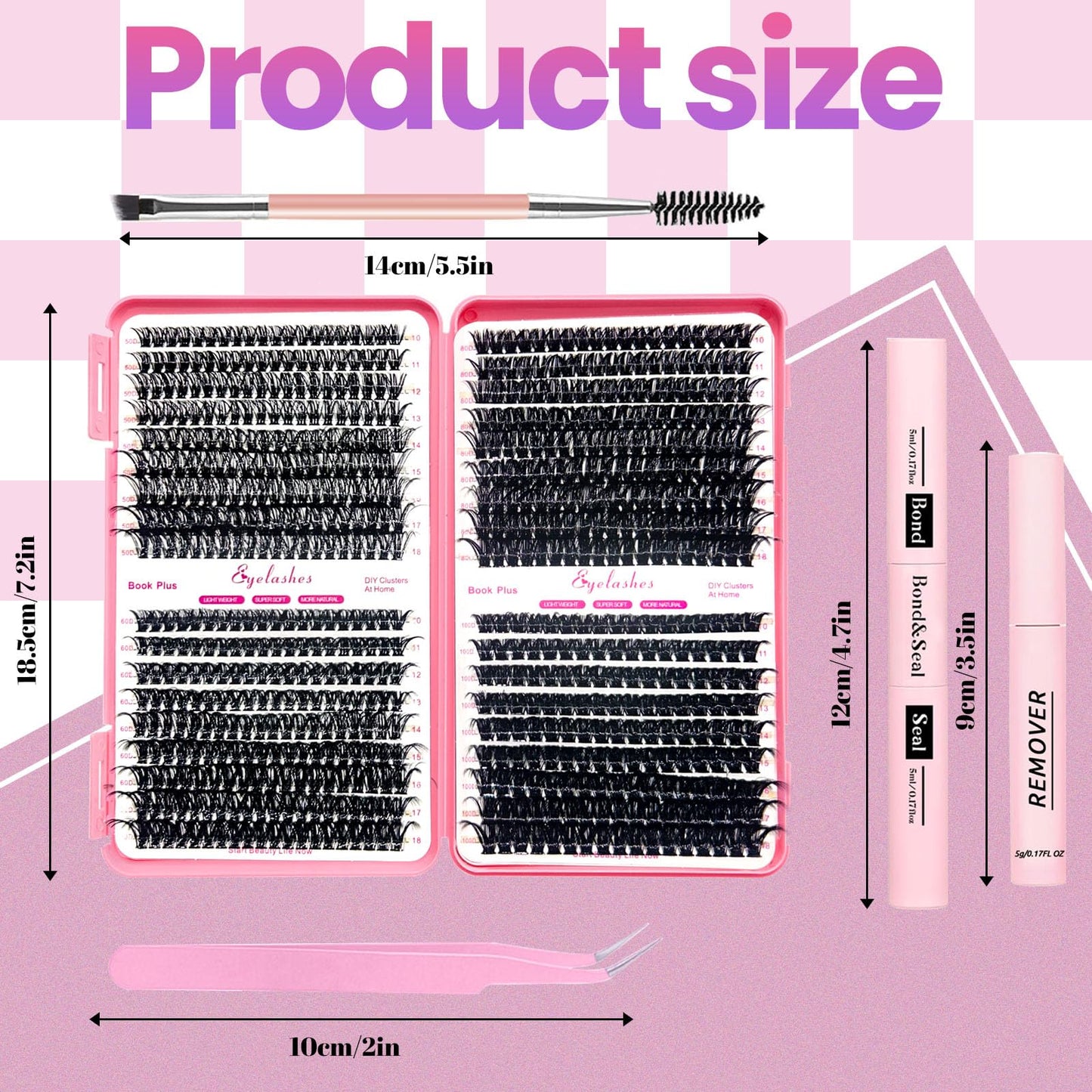 Qiveaory DIY Lash Extension Kit 684pcs Individual Lashes Clusters D Curl Eyelash Extension Kit with Lash Bond and Seal,Eyelash Remover Tweezers Brush(10-18mm,50D+60D+80D+100D) Lash Books DIY at Home