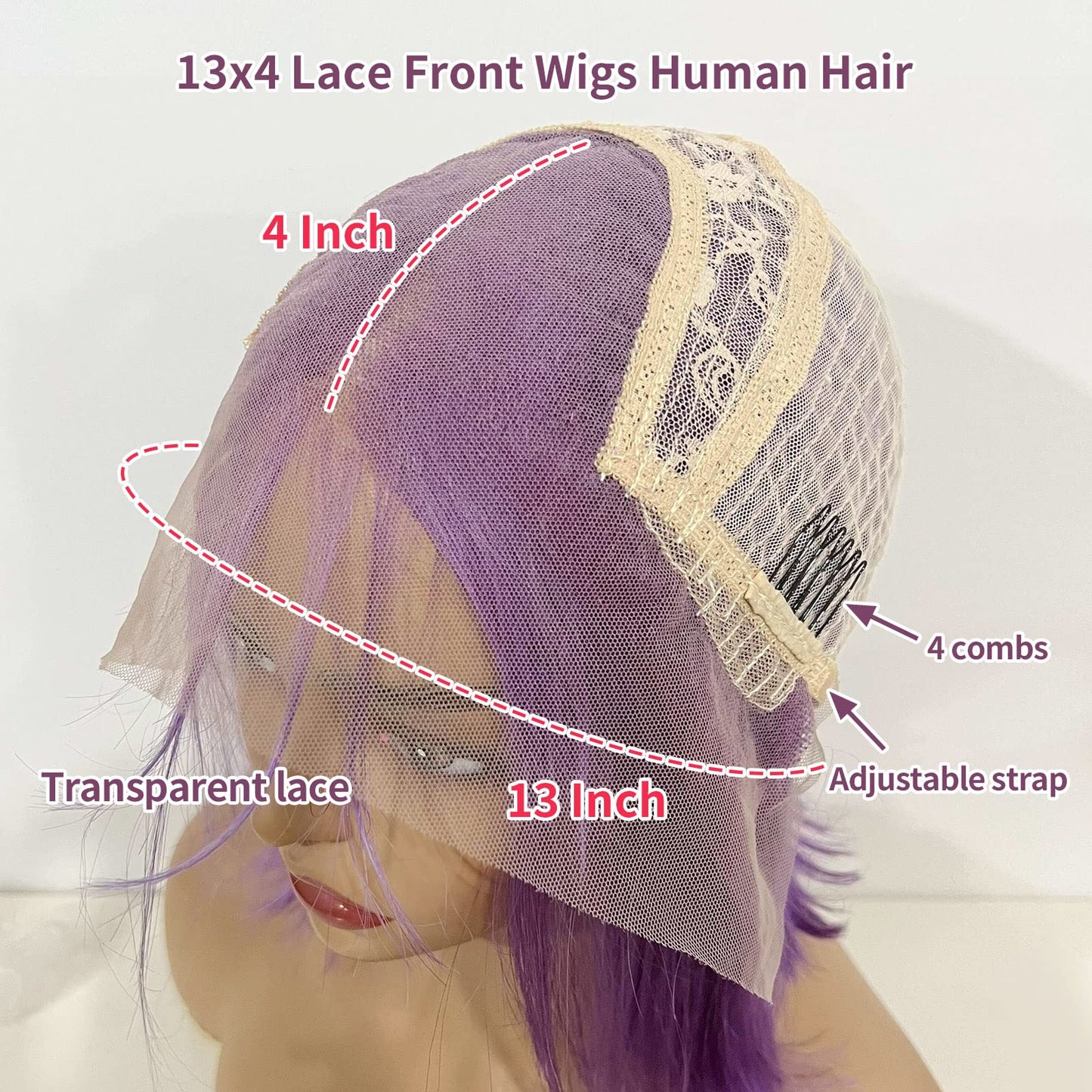 Dorosy Hair Purple Bob Wig 13x4 Lace Front Wigs Human Hair Short Bob Transparent Lace Pre Plucked Hairline with Baby Hair 150% Density Brazilian Straight Bob Wigs(14 inch)