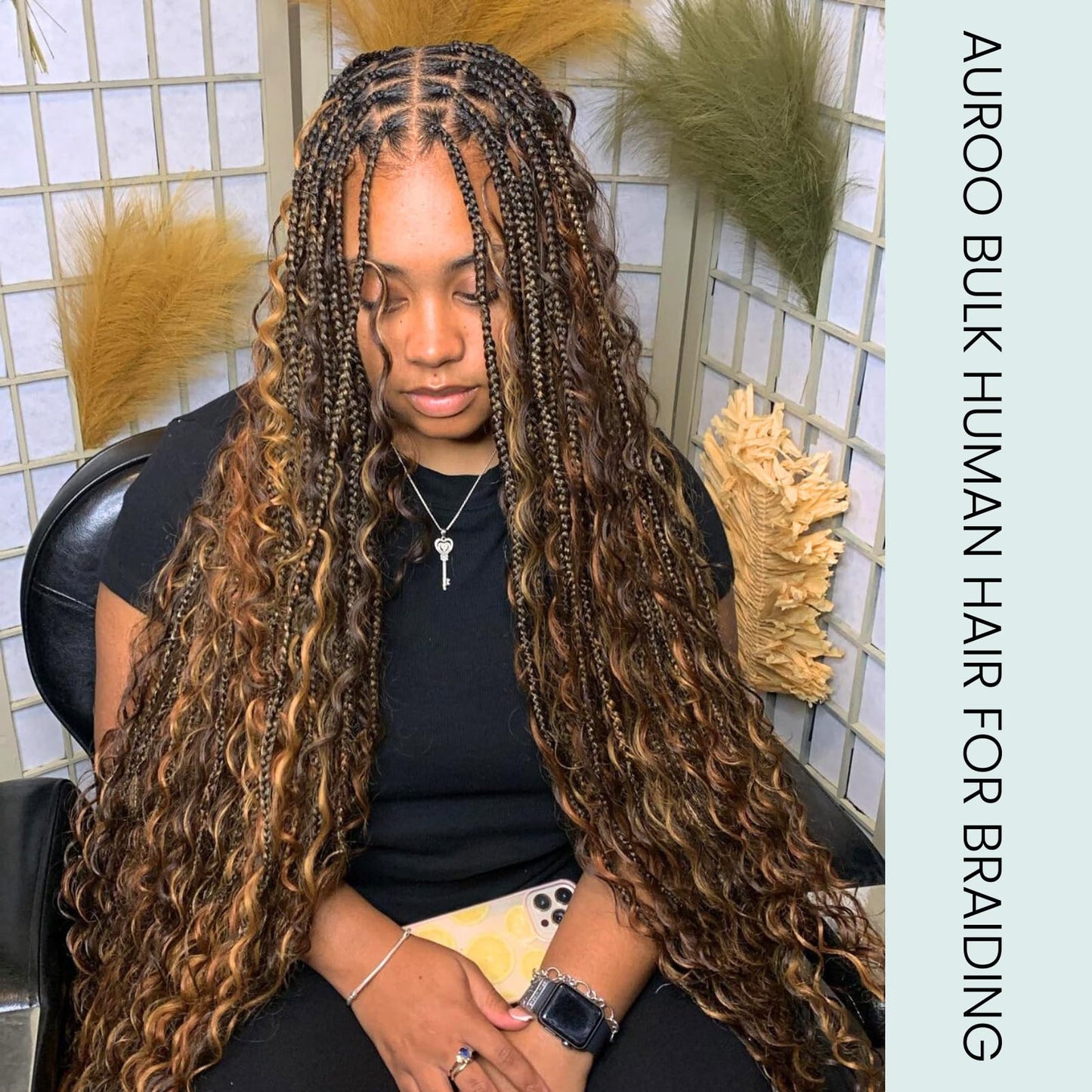 AUROO 10A Braiding Hair Deep Wave Bulk Human Hair For Braiding 22In,No Weft Honey Blonde Highlight Ombre Bundles Curly Micro Braiding Hair For Boho Knotless Braids 100% Virgin Human Braiding Hair 100g