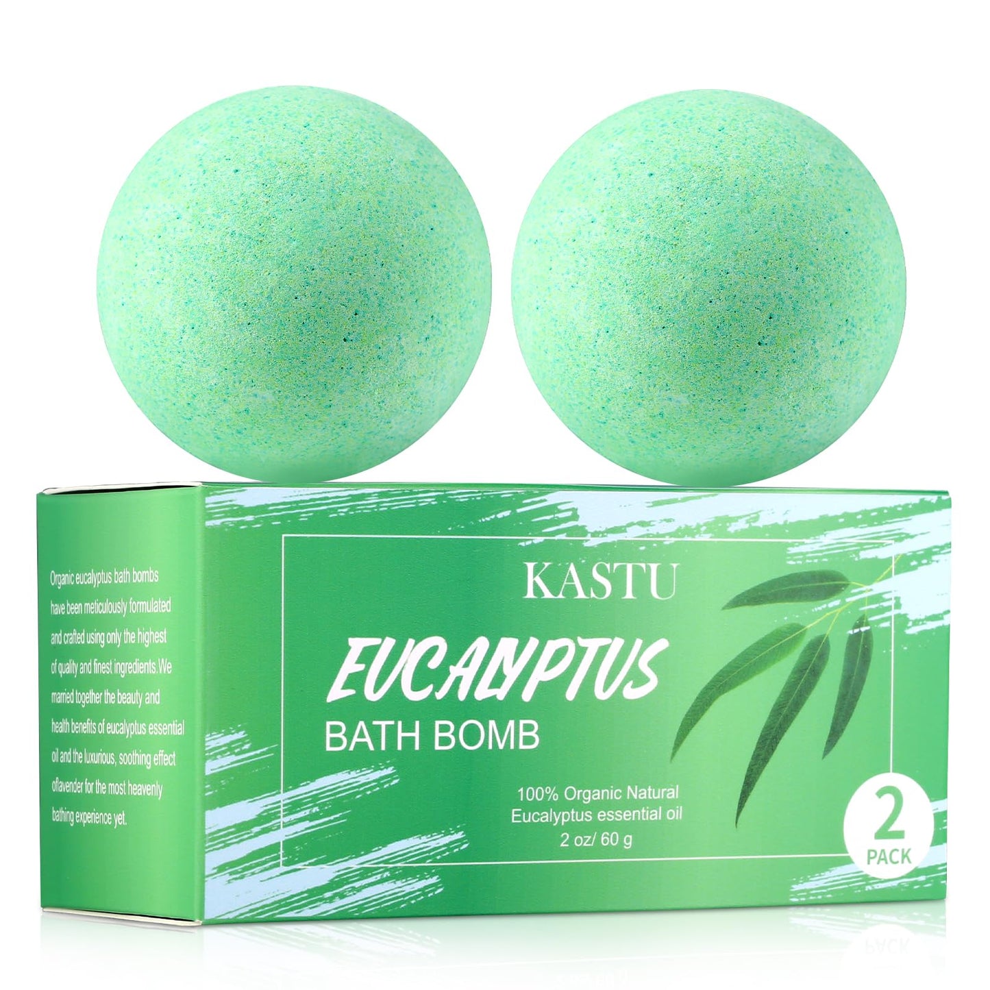 KASTU Bath Bombs Salt Balls,2 Pack,Eucalyptus Extract Essential Oils,Moisturizing Dry Skin,Fizzy Spa,Relaxation,Bubble Bath Bomb Gifts Idea for Men Women