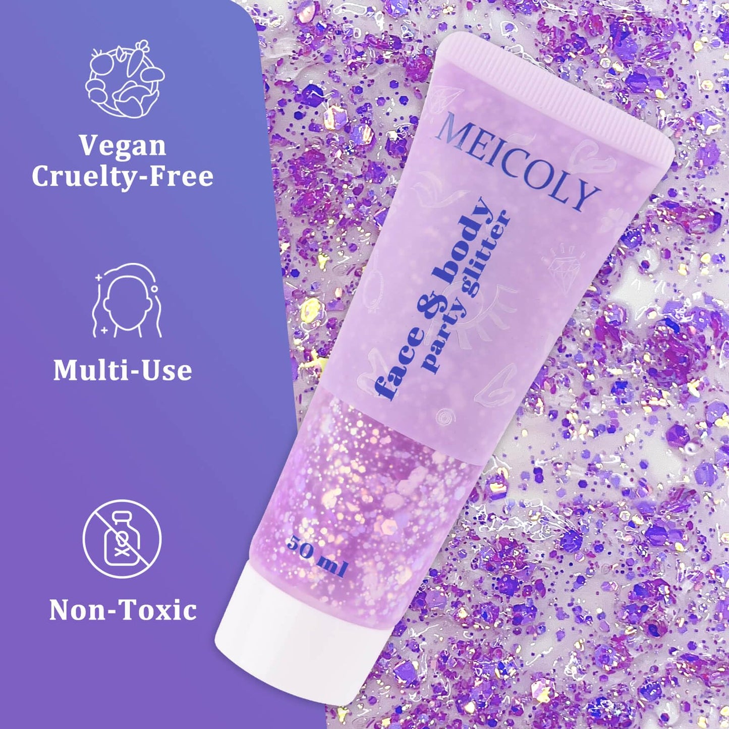 MEICOLY Chameleon Light Purple Body Glitter,Chunky Face Glitter Paint,Color Changing Mermaid Face Glitter Gel,Holographic Glitter Sequin for Face Body Hair,Festival Party Cheer Glitter Makeup,50ml