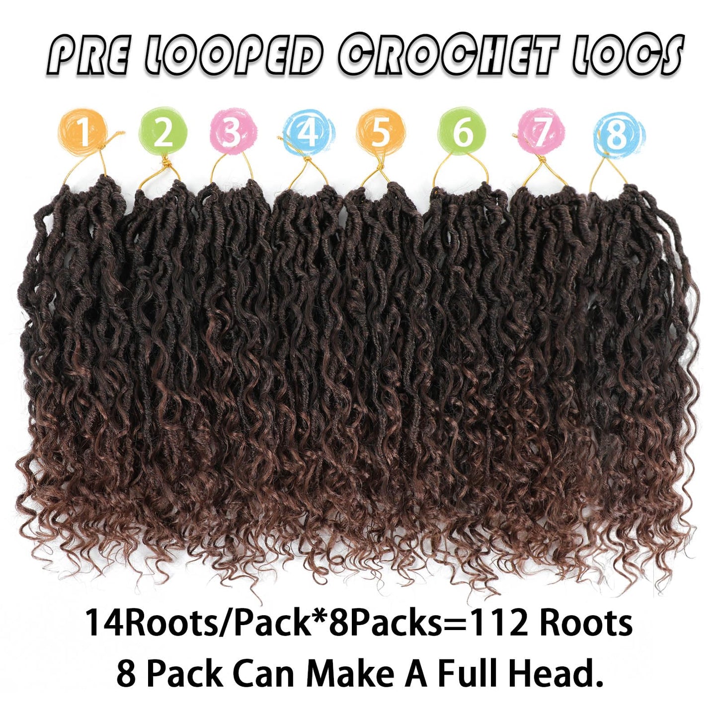 Col Bling Ombre Goddess Locs Crochet Hair 10 Inch, 8 Packs Faux Locs Crochet Hair Pre Looped for Women, Boho Crochet Locs with Curly Ends 10Inch 1B/30#