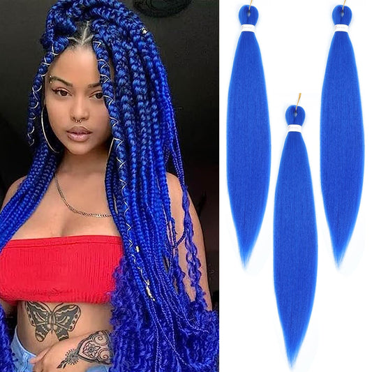 Braiding Hair Pre Stretched - 26 Inch Pre Stretched Braiding Hair Blue Braiding Hair Soft Yaki Texture 3 Packs Crochet Hair Extensions Braids for Black Women (26 Inch(3Packs), Azure Blue)