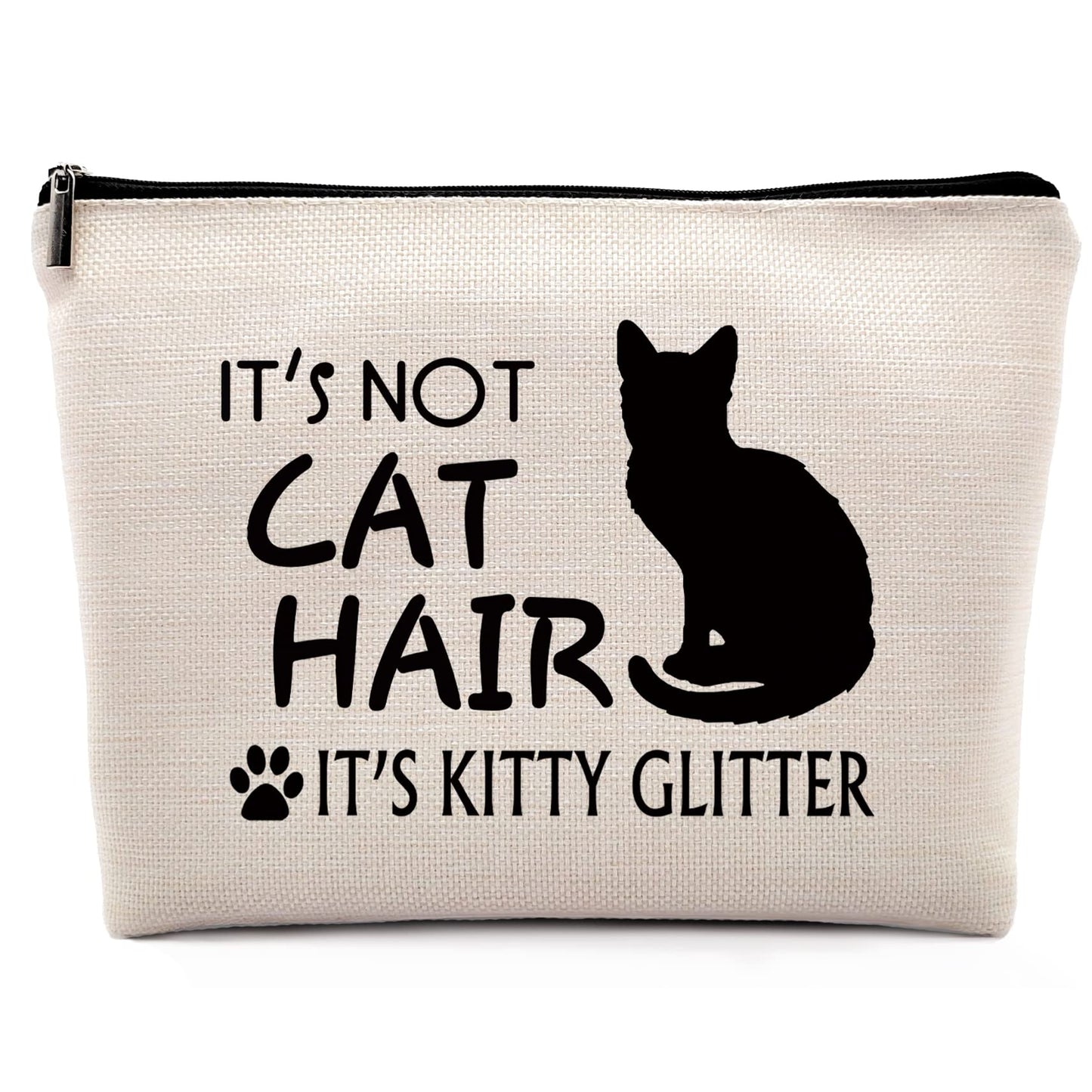 Dwept It's Not Cat Hair It's Kitty Glitter Makeup Cosmetic Bag, Funny Cat Kitty Linen Makeup Travel Toiletry Bag, Cat Lovers Cosmetic Bag Gifts For Cat Moms Cat Owners Women Girls