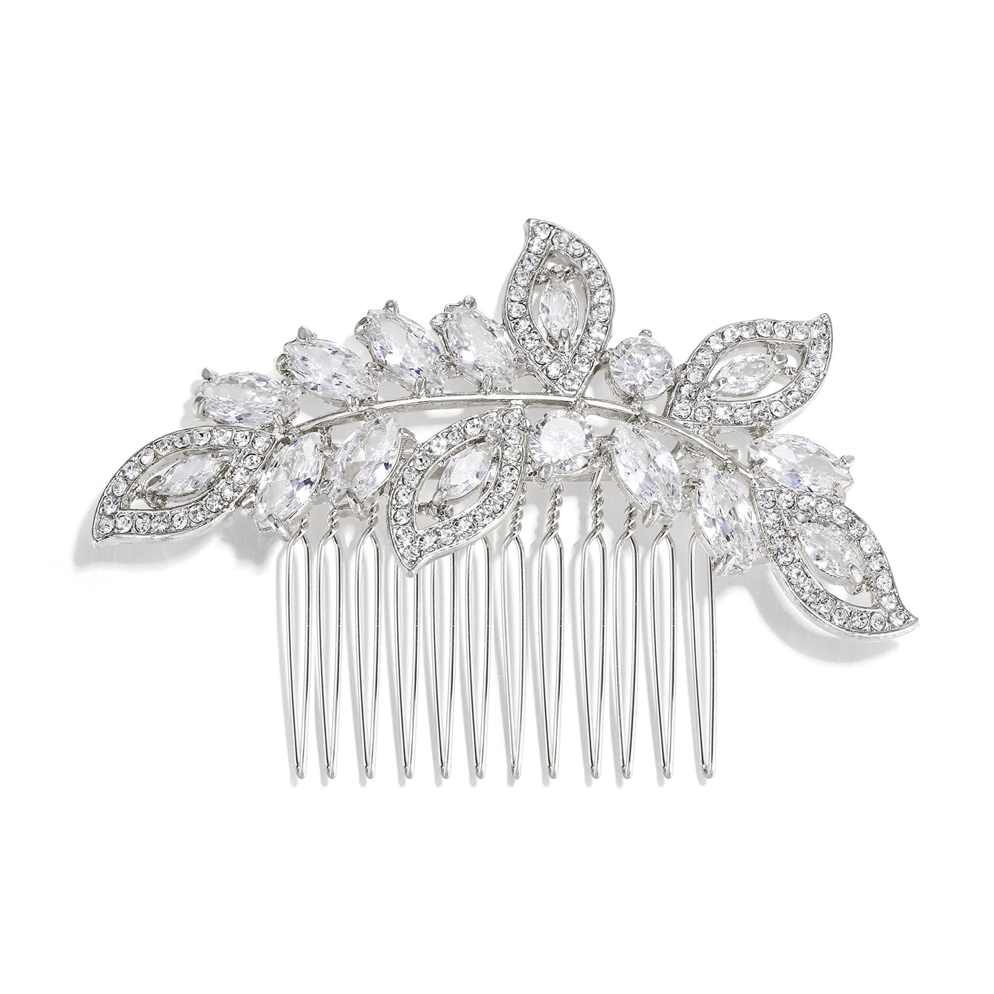 EVER FAITH Wedding Cubic Zirconia 5 Leaf Wing Hair Comb for Women, Elegant Marquise CZ Hair Accessories Clear Silver-Tone