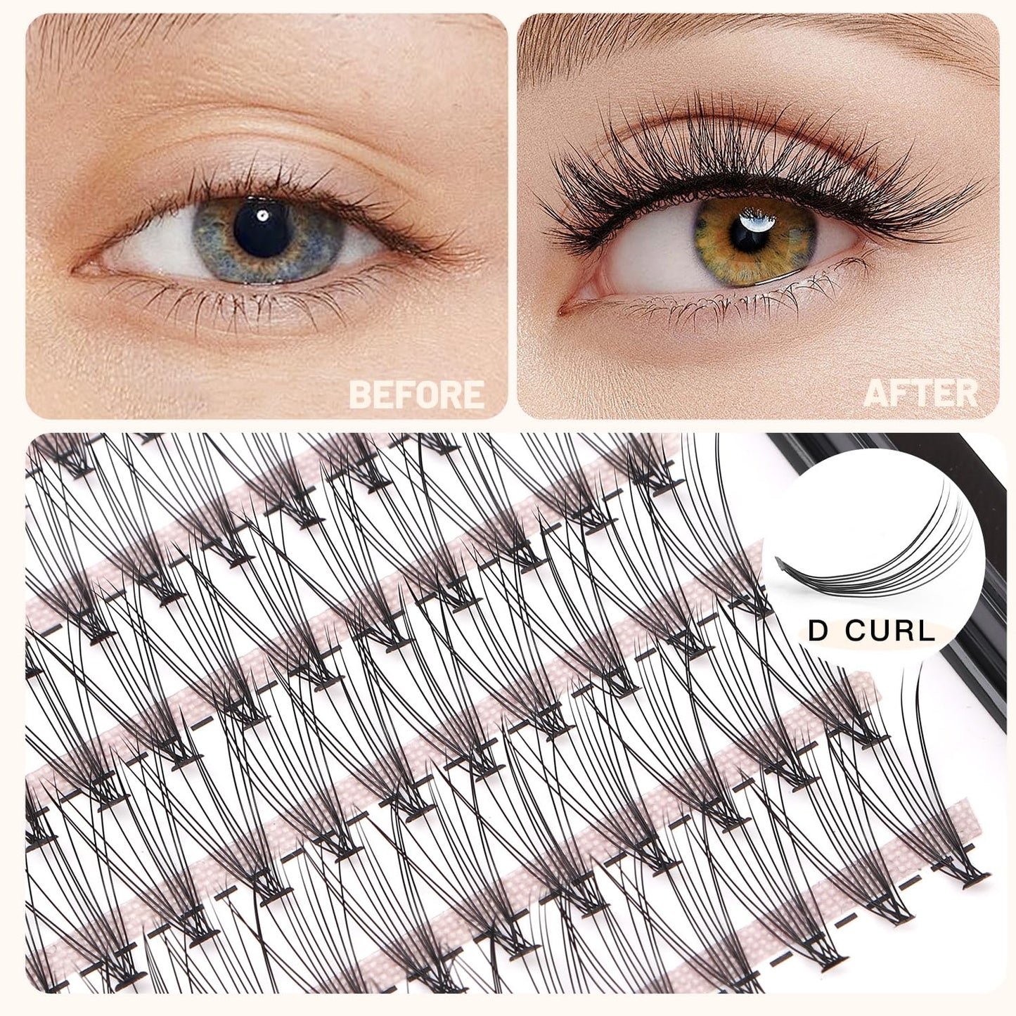 Bodermincer Black/Colored Cluster Lashes 240pcs 20D/40D DIY Eyelash Extension D Curl Long Individual Lashes Mixed Tray Faux Mink Lash Clusters Extensions 8-22mm (10D-12mm)