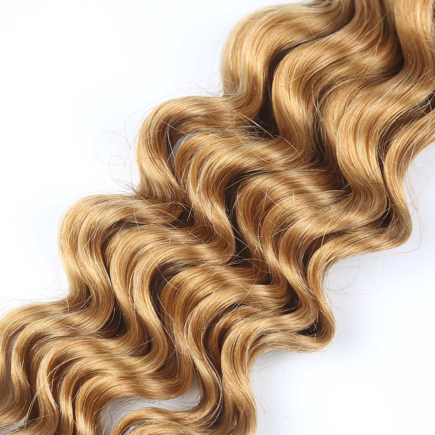 Luxvogue Curly Braiding Human Hair 100g 22 Inch Color 27 Honey Blonde Deep Water Wave Bulk Human Hair for Braiding No Weft Brazilian Virgin Deep Curly Human Hair Extensions for Boho Braids