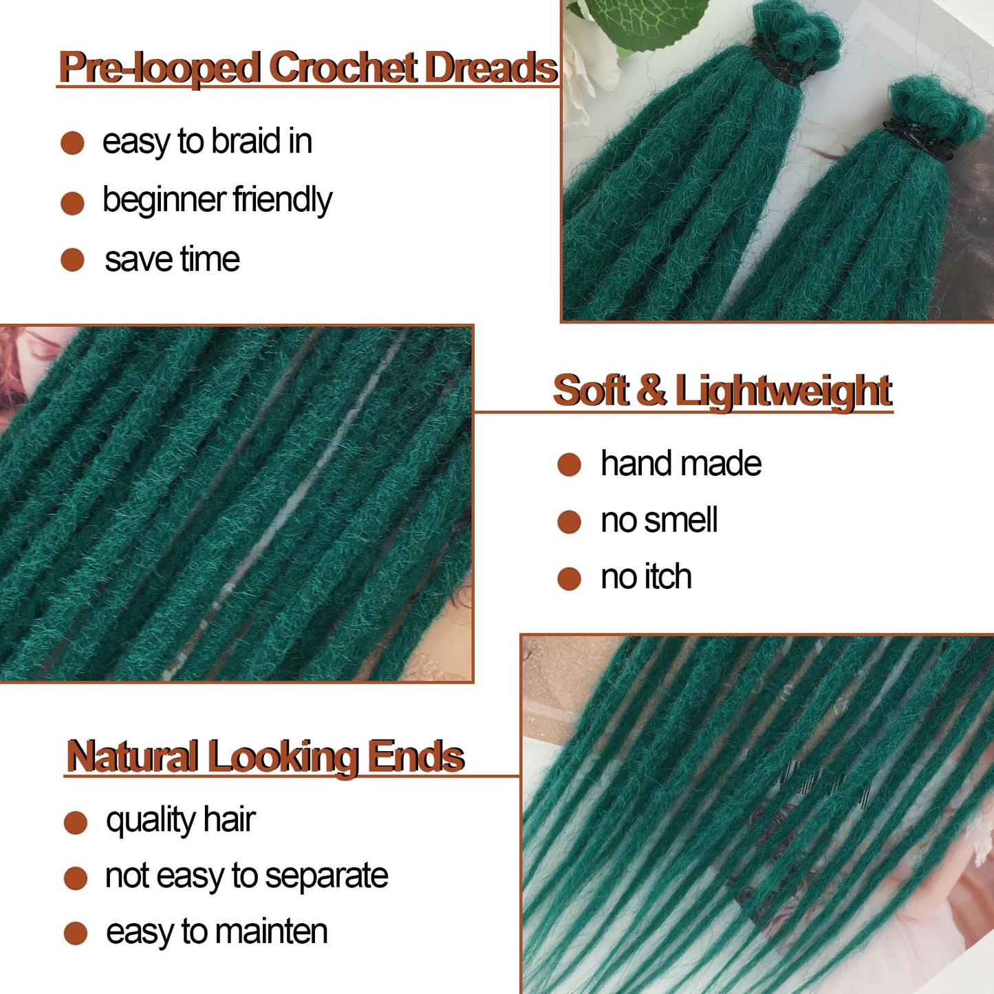 Chicmoi Dreadlock Extensions 24 Inch Green Single Ended Crochet Dreads Extensions 20 Strands SE Synthetic Dreadlocks Extension Straight Hippie Style Dreads for Women Men