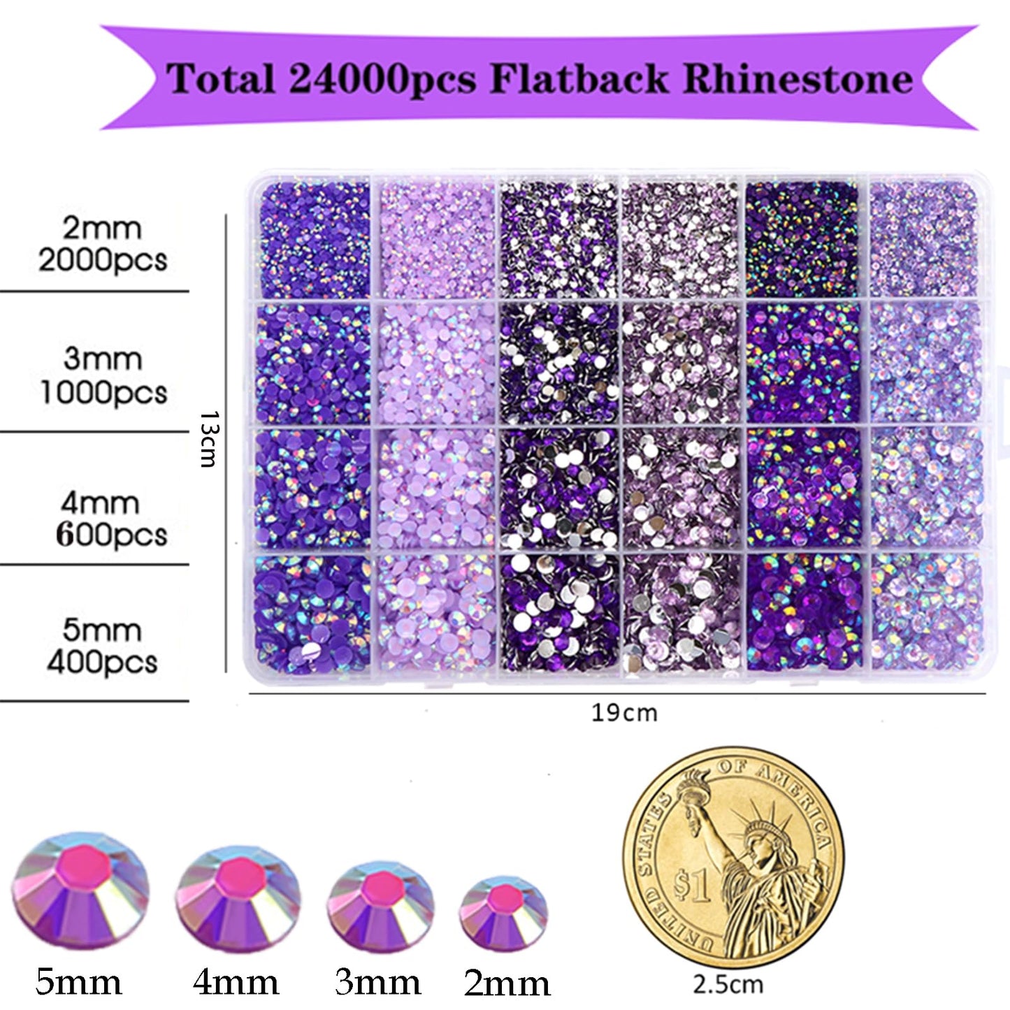 RODAKY Resin Rhinestones Kits 2/3/4/5mm Flatback Jelly Rhinestones Bulk Bedazzling Crystal Gems Beads Stone for Manicure DIY Crafts Mugs Bottles Tumblers Clothes Face Makeup (Purple)