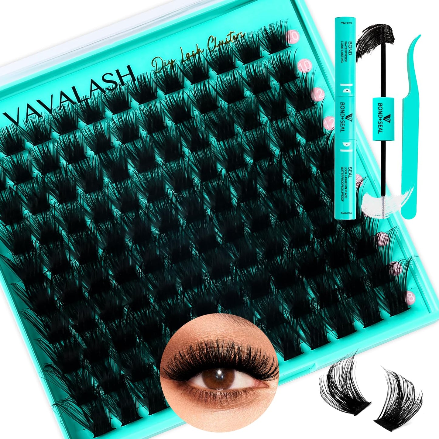 VAVALASH DIY Lash Extension Kit Diva Volume Lash Clusters 10-18mm Magic 088 Cluster Lashes DIY Individual Eyelash Extension Kit with Lash Bond and Seal Glue, Lash Applicator(Diva,10-18MIX)