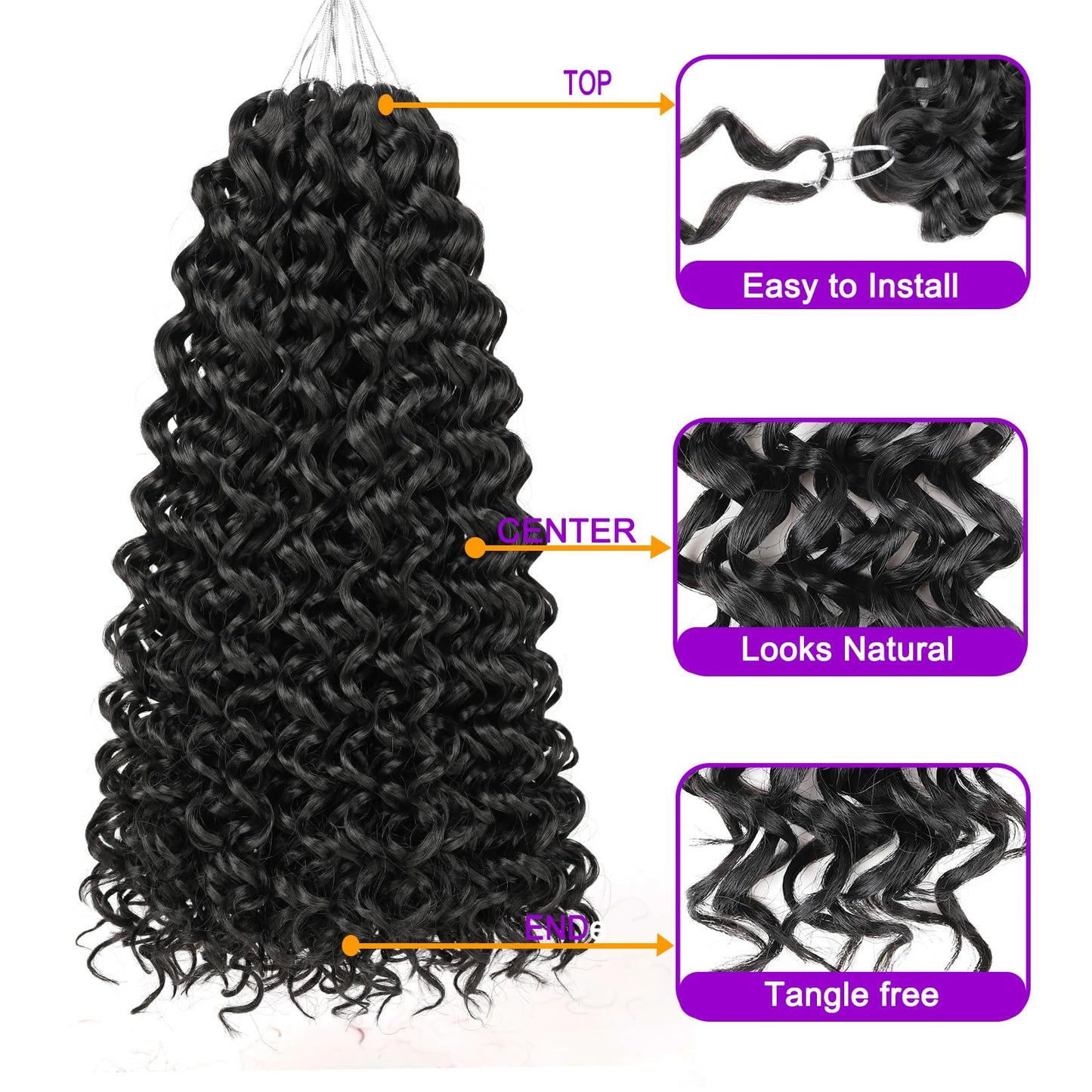 ZRQ GoGo Curl Crochet Hair 18 Inch Water Wave Curly Crochet Hair for Women,8 Packs Ocean Wave Crochet Hair Synthetic Deep Wave Beach Curl Crochet Hair Extensions (18 inch 1B)