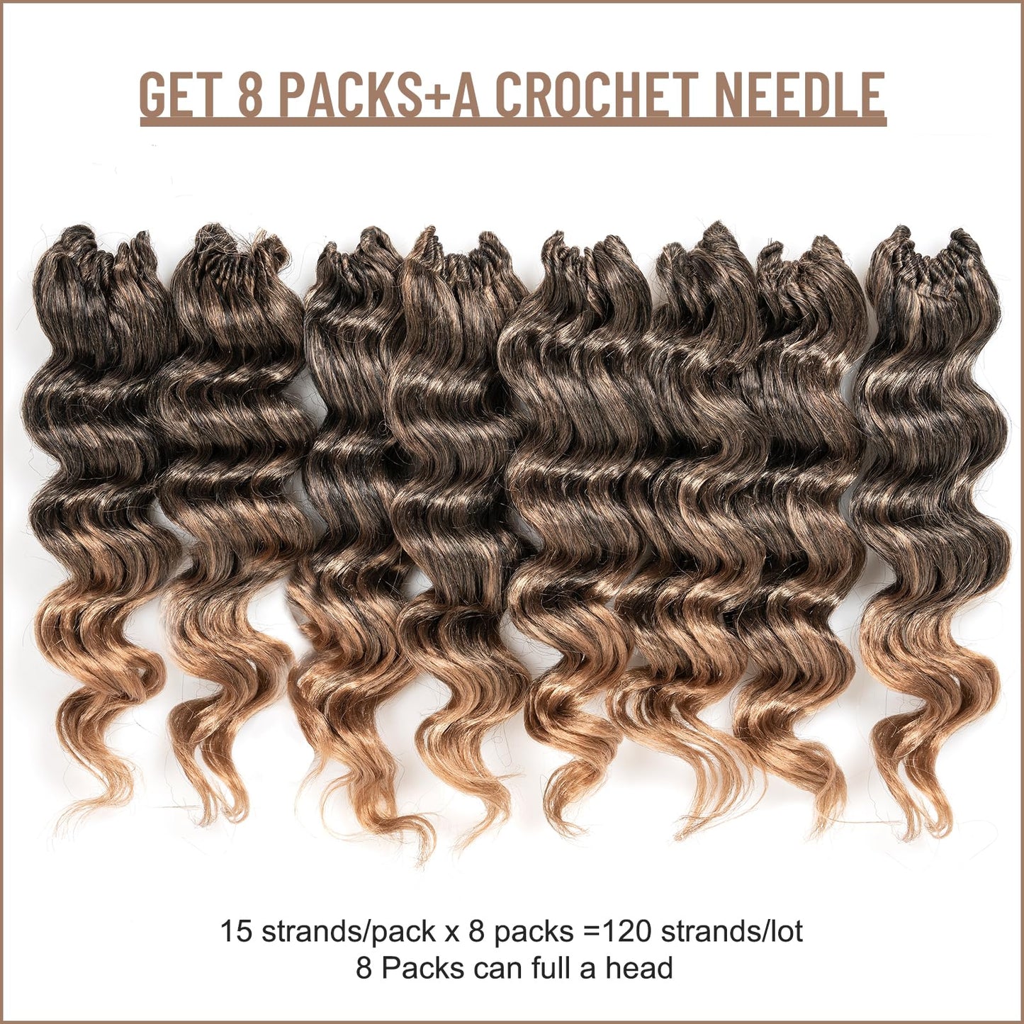 Toyotress Ocean Wave Crochet Hair - 9 Inch 8 Packs Ombre Blonde Crochet Braids Deep Twist Synthetic Braiding Hair Extensions (9 Inch, T27-8P)