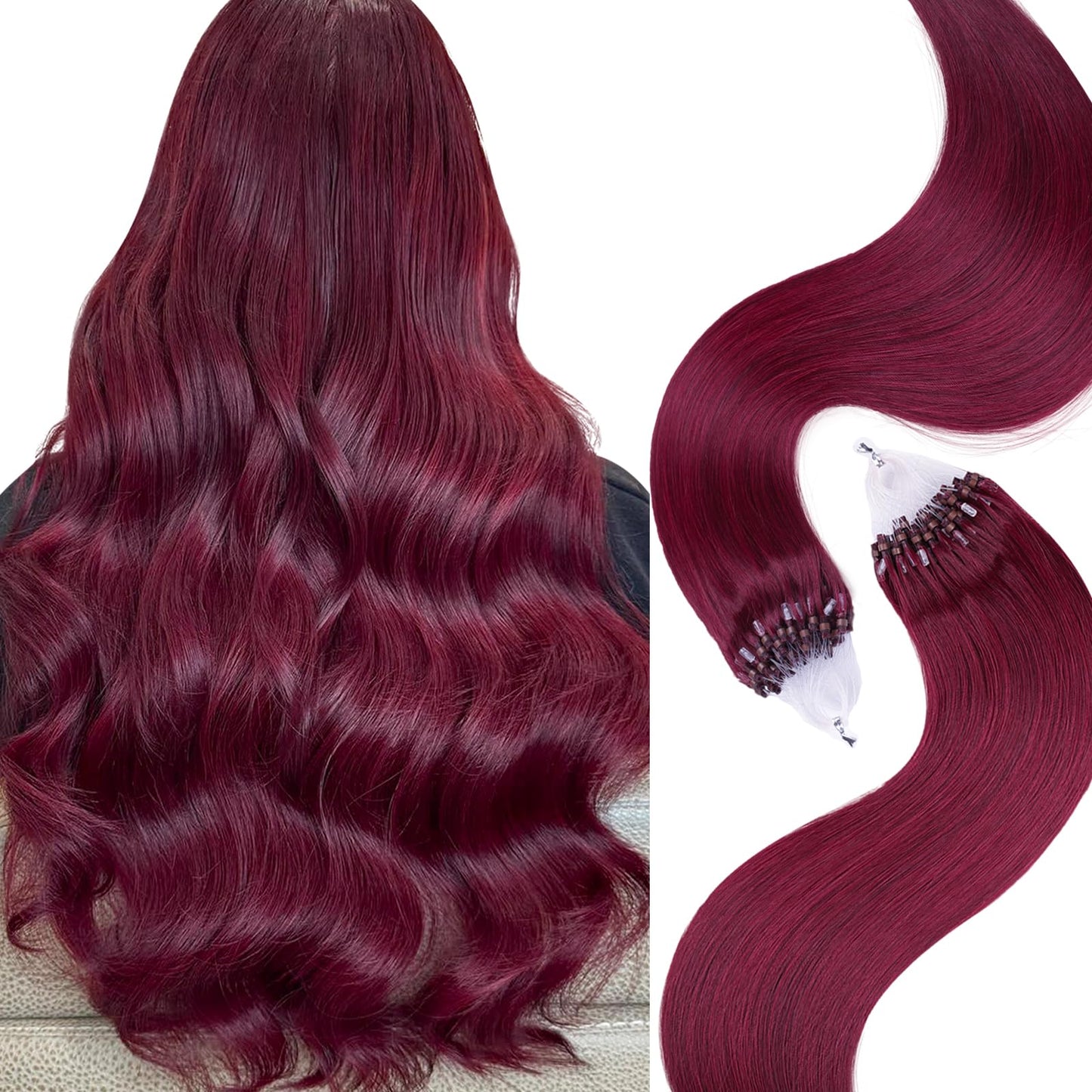 Microlink Hair Extensions Human Hair 50g 22inch(#99J) Wine Red Micro Link Hair Extensions Human Hair Microbead Hair Extensions Microloop Hair Extensions Human Hair For Women