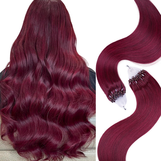 Microlink Hair Extensions Human Hair 50g 22inch(#99J) Wine Red Micro Link Hair Extensions Human Hair Microbead Hair Extensions Microloop Hair Extensions Human Hair For Women