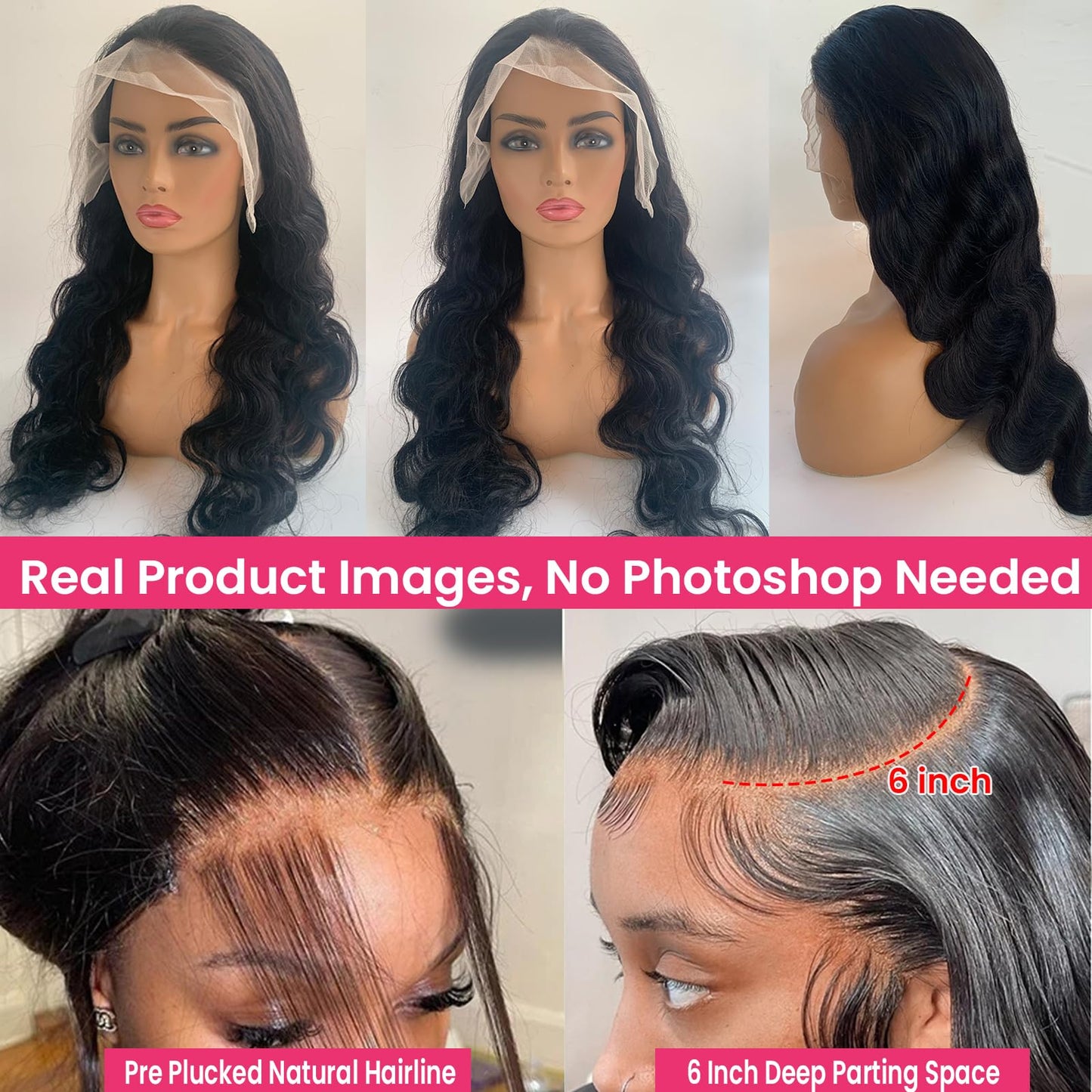 Body Wave Lace Front Wigs Human Hair 13x6 HD Body Wave Human Hair Wig Natural Black Glueless Lace Frontal Wigs 20 Inch 150% Density Pre Plucked with Baby Hair