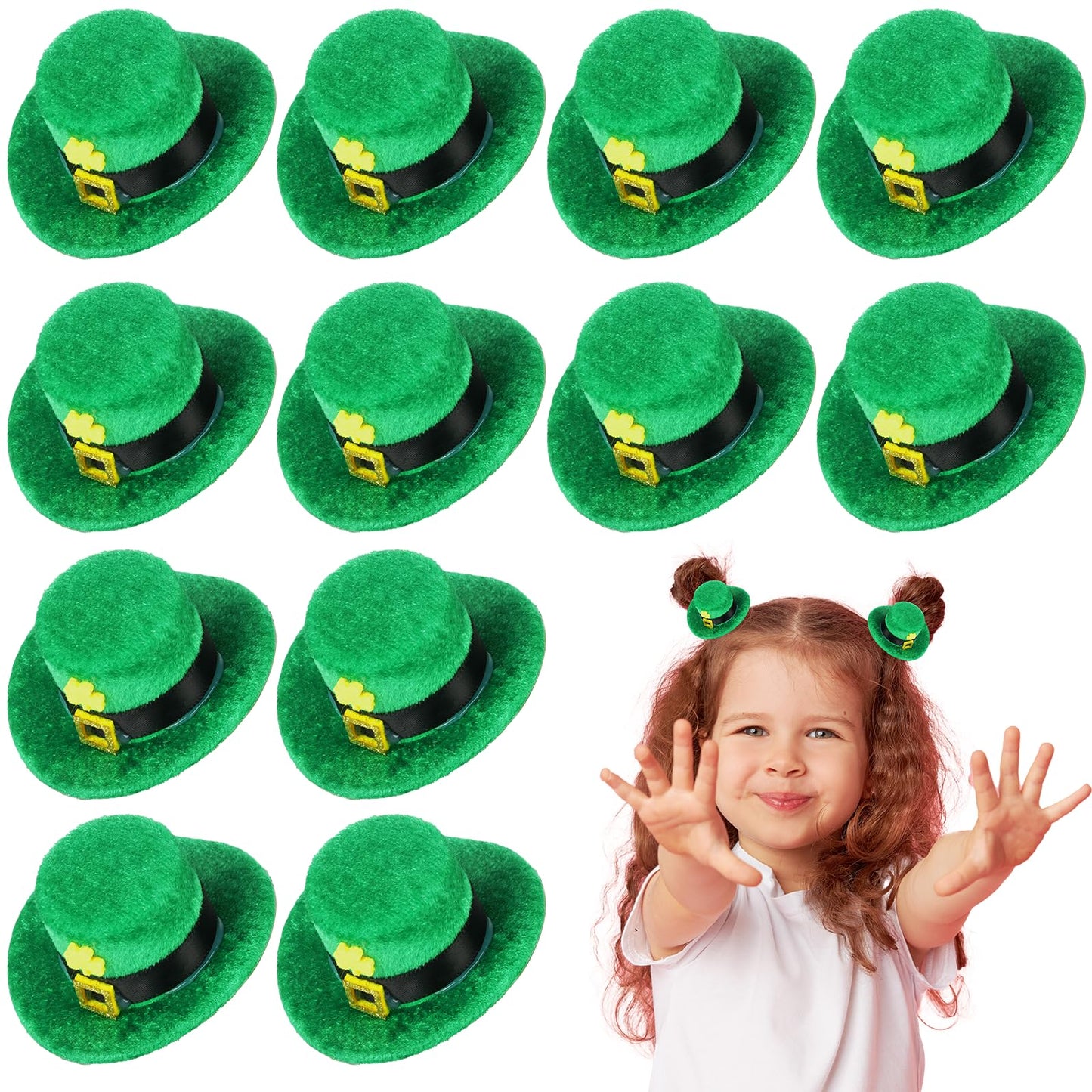 12 Pcs St Patricks Day Hair Clips, St Patricks Day Accessories, Mini Top Hat Hair Clips, Green Cowboy Hat Hair Clips, Saint Patricks Day Hair Accessories Decorations