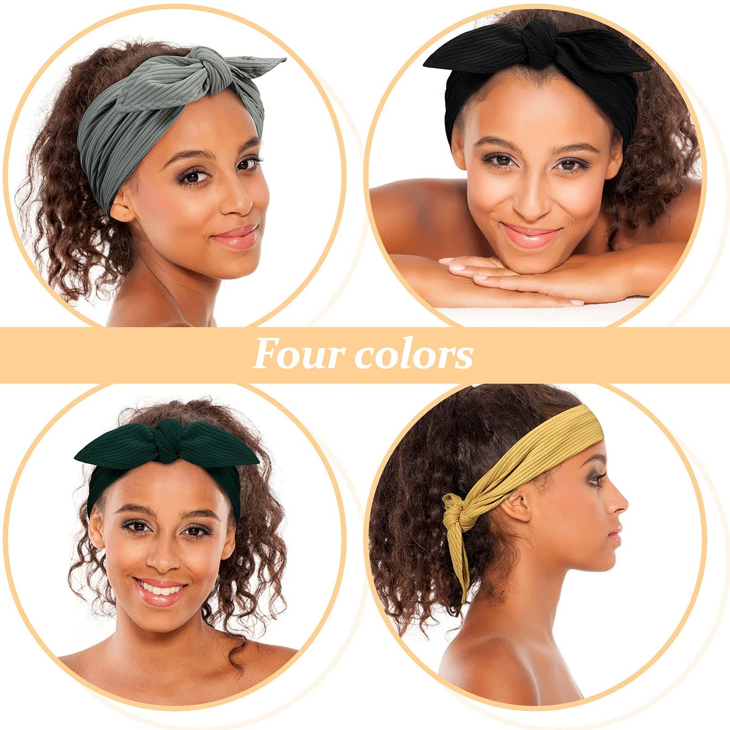 Syhood 4 Pieces Ribbed Headband Ribbed Stretch Bandie Stretchy Hairband Soft Head Wrap Turban Headband Boho Hair Band for Women Girls Hair Accessories, 4 Colors (Ginger, Green, Gray, Black)