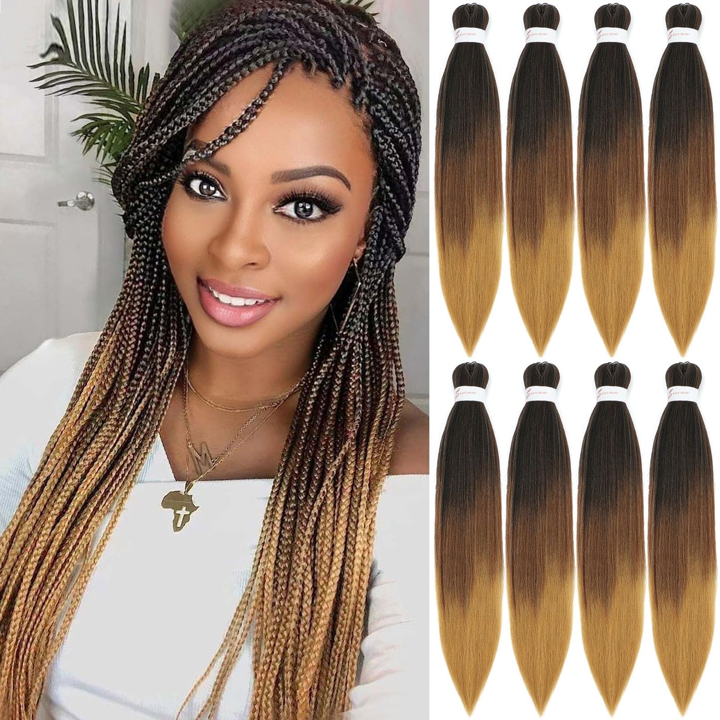 Braiding Hair Pre Stretched 30 Inch 8 Pack Braiding Hair Extensions Itch Free Soft Yaki Texture Hot Water Setting Synthetic Crochet Braids Hair For Women Girls (30Inch,1B/30/27)