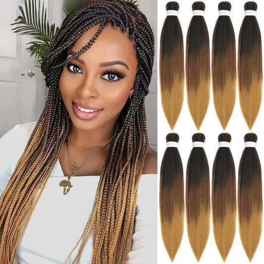 Braiding Hair Pre Stretched 30 Inch 8 Pack Braiding Hair Extensions Itch Free Soft Yaki Texture Hot Water Setting Synthetic Crochet Braids Hair For Women Girls (30Inch,1B/30/27)