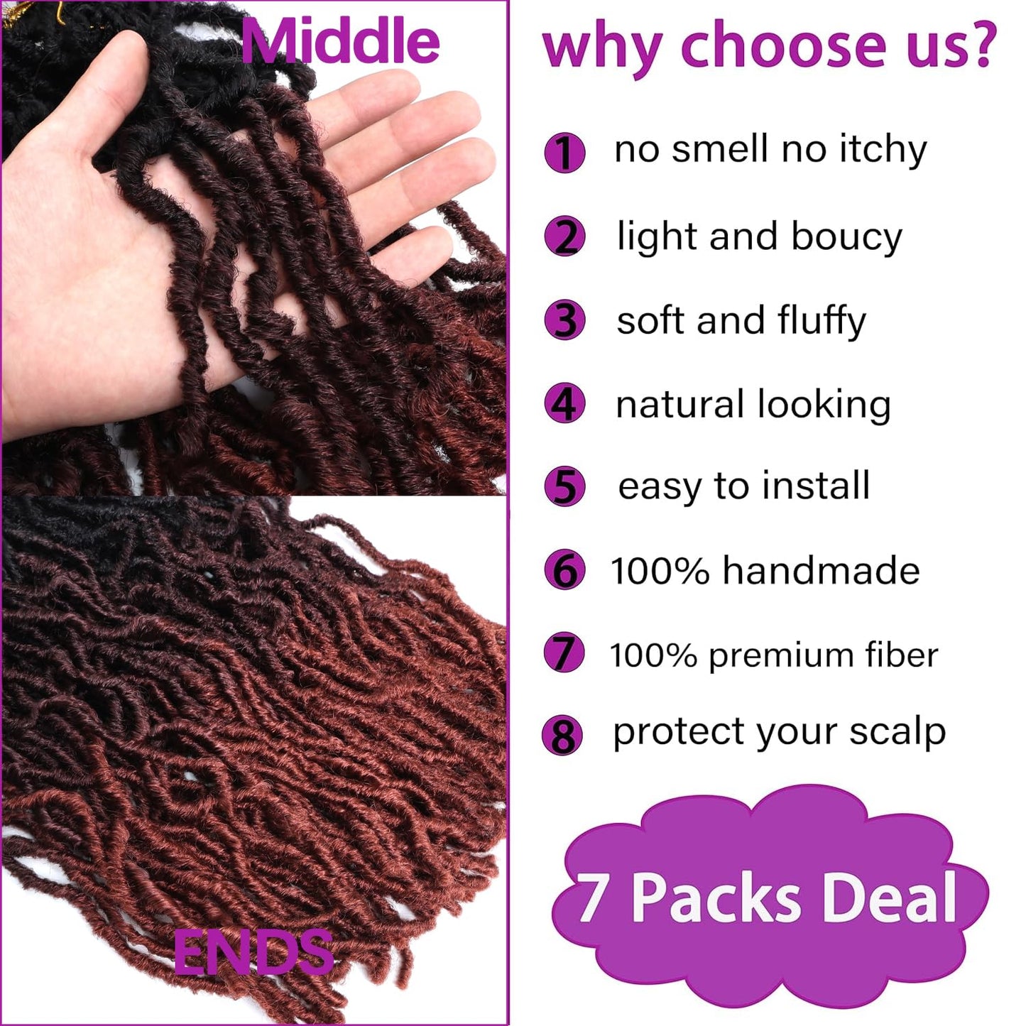 LocsGuard Faux Locs Crochet Hair Soft Locs 18 inch 7 Packs 1B-530-350# Goddess Crochet Hair Wave Braids Hair Extensions Pre Looped Distressed Locs For Black Women (18 Inch (Pack of 7), 1B-530-350#)