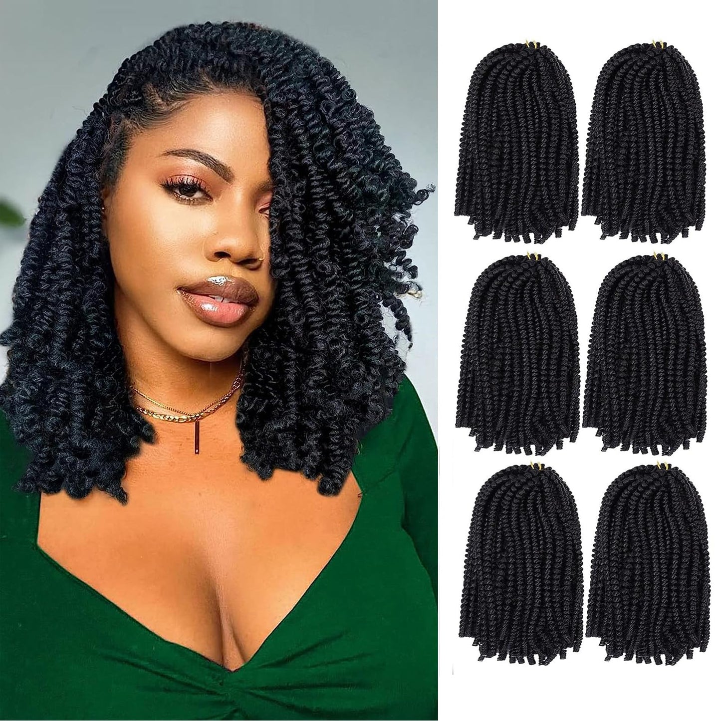 Spring Twist Hair 12 Inch Spring Twist Crochet Hair 6 Packs Spring Twist Braiding Hair For Butterfly Locs Soft Locs Low Temperature Synthetic Fiber Fluffy Hair Extensions (12 Inch,1#)