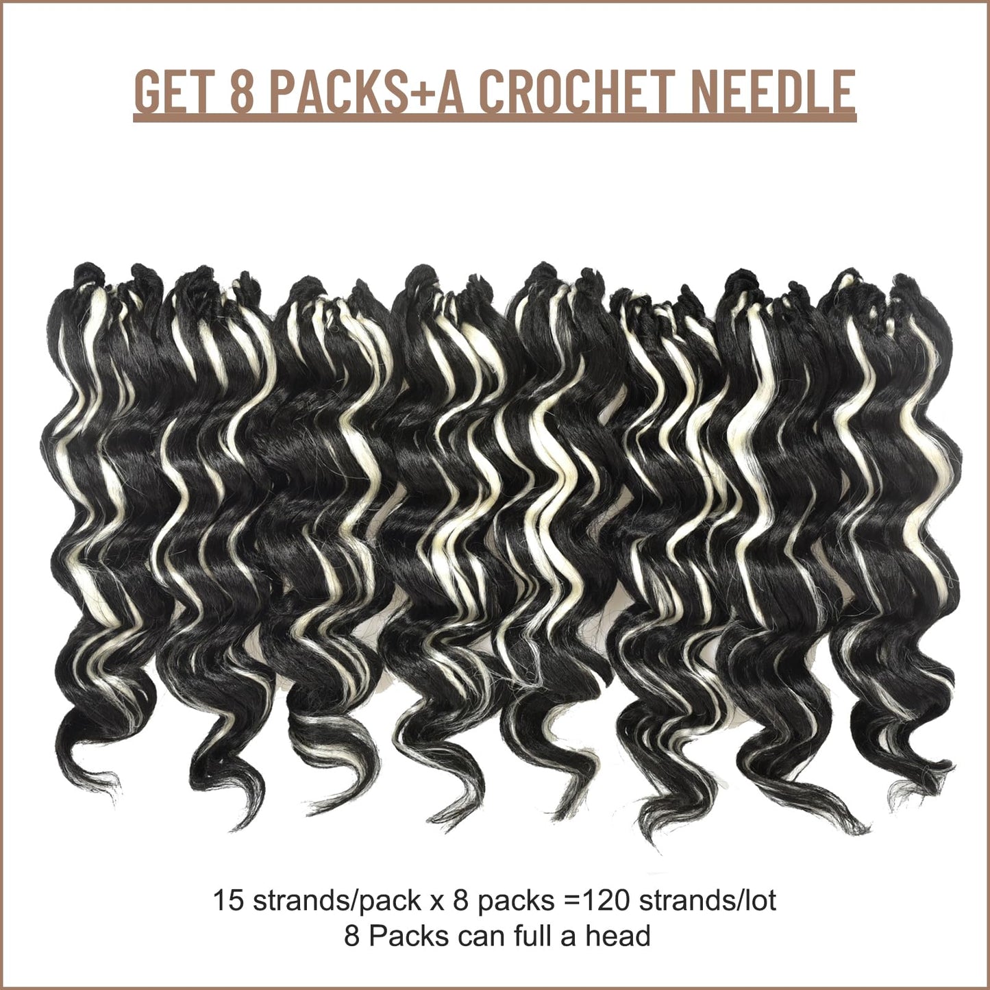 Toyotress Ocean Wave Crochet Hair - 9 Inch 8 Packs Black Mix Blonde Highlight Ocean Wave Braiding Hair, Beach Curl Deep Twist Water Wave Short Curly Synthetic Hair Extensions (9 Inch, P1B/613-8P)