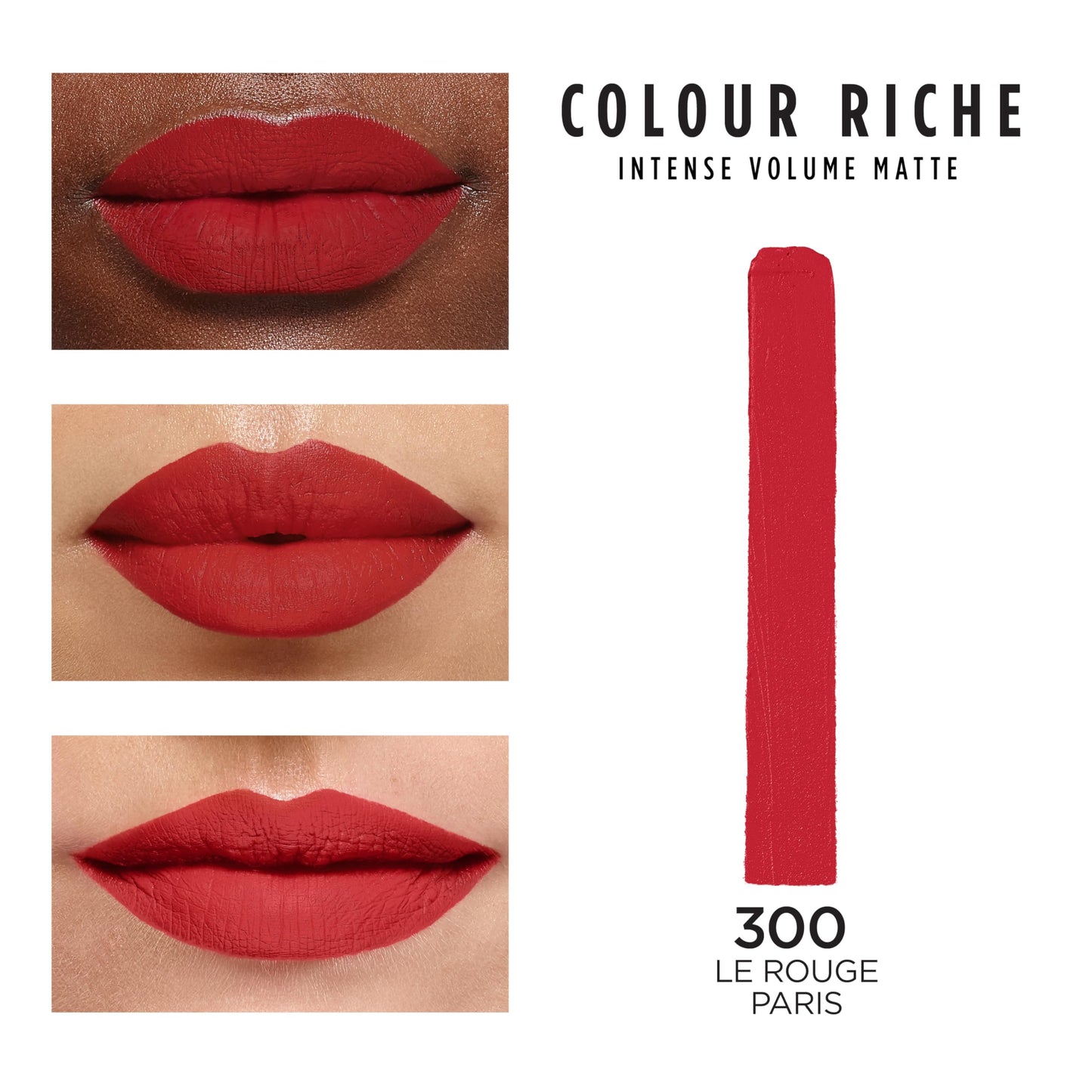 L’Oréal Paris Colour Riche Intense Volume Matte Lipstick, Lip Makeup Infused with Hyaluronic Acid for up to 16HR Wear, Le Rouge Paris, 0.06 Oz