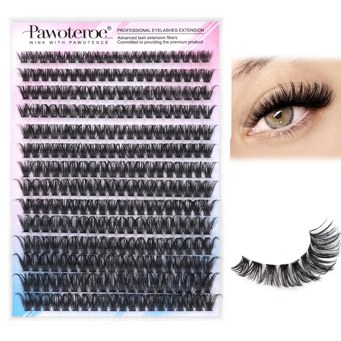 Pawotence Lash Clusters 280pcs Individual Lashes Cluster Eyelash Extensions 50D 9-16mm Mix D Curl Eyelash Clusters DIY Lash Extension for Self Application at Home (50D-0.07D-9-16MIX)