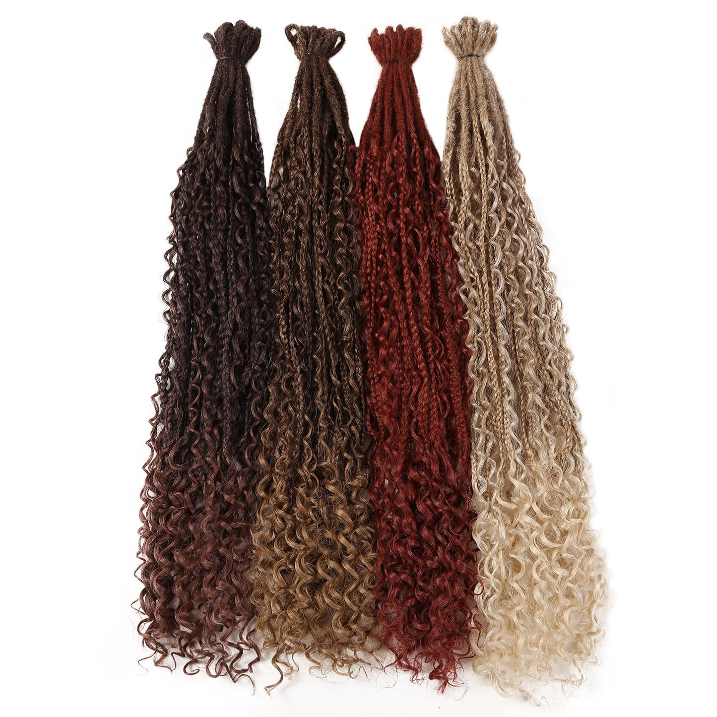 HANNE Double Ended Dreadlock Extensions Soft Boho Box Braids 24 Inch Crochet Synthetic Dreadlock Extensions with Curly End Dreads Extensions for Women Brown to Honey Brown (10 Strands/Pack MT1/30)