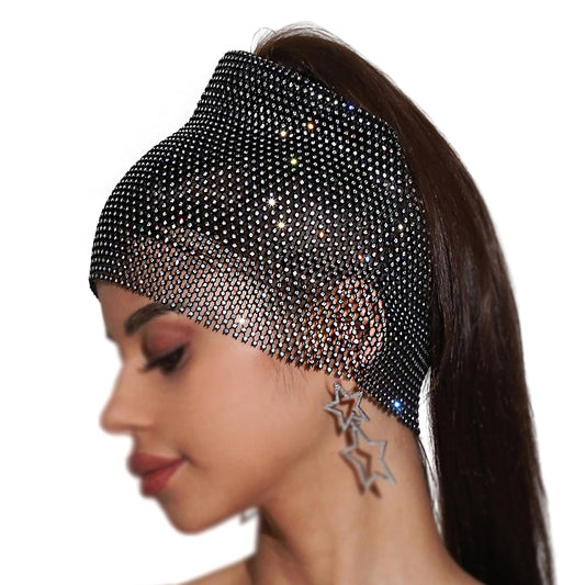 Eilova Orityle Sparkly Rhinestone Mesh Headband Crystal Head Scarf Kerchiefs Turban Party Nightclub Rave Edge Hair Bandana Wraps Body Jewelry