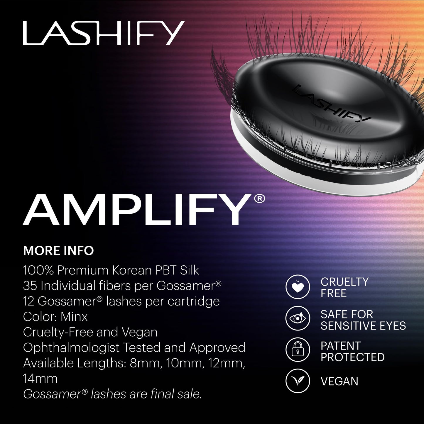 Lashify Amplify 12mm Gossamer Eyelash Extensions Refill, Minx Color, DIY False Lashes for a Natural Look