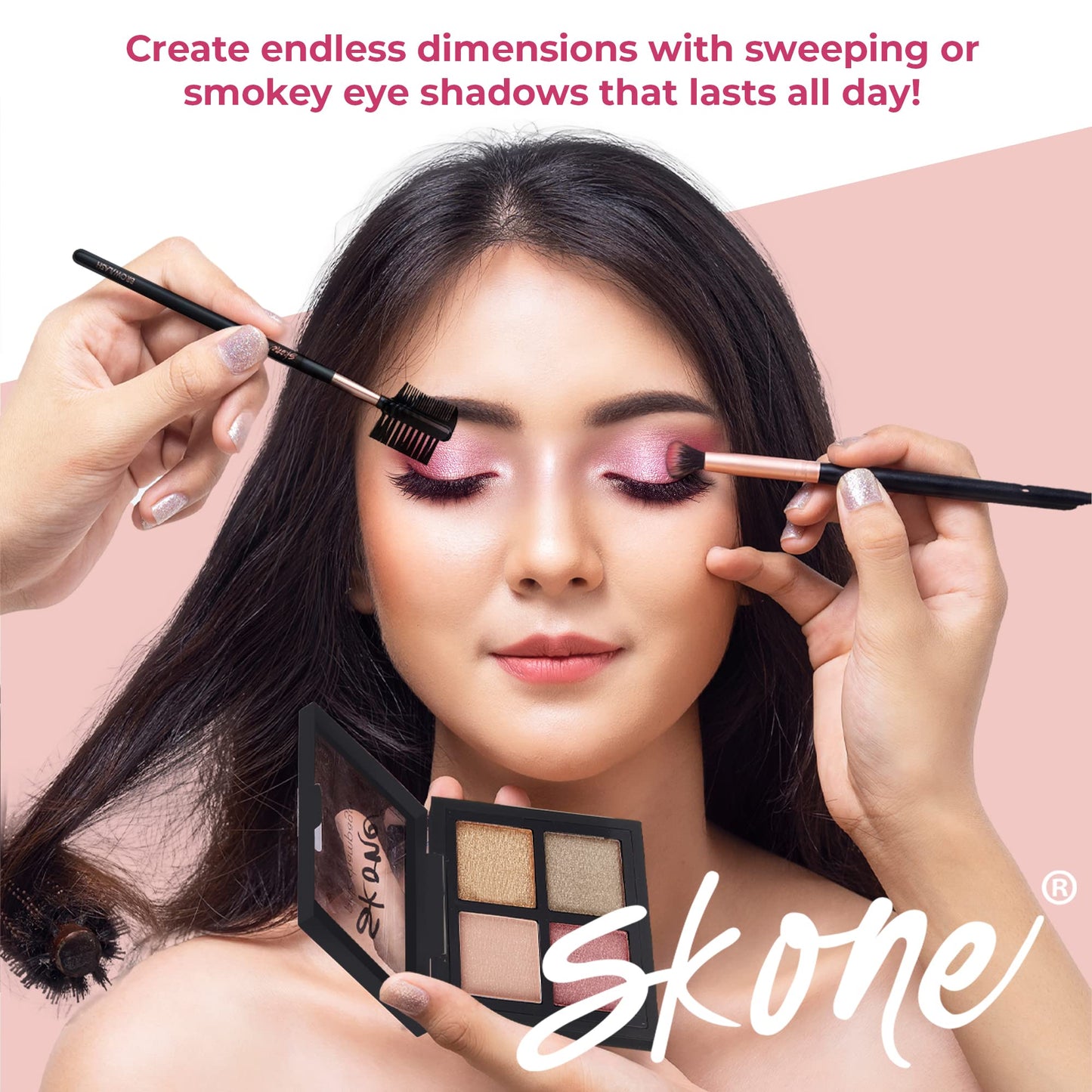 Skone Pink Champagne Eyeshadow Quad - Smokey Eye Makeup, Shimmery Shades of Champagne, Powder Form, Female Targeted, 20g