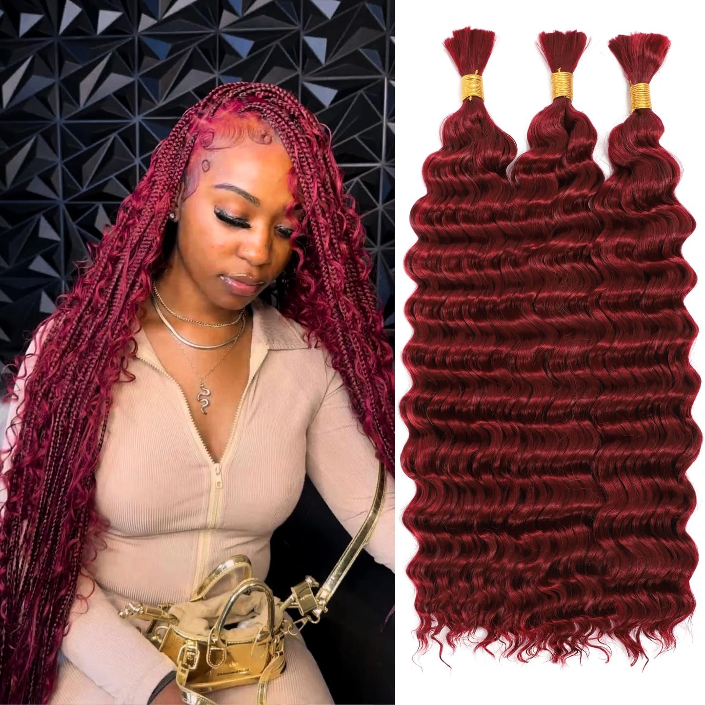 Deep Wave Bulk Braiding Hair No Weft Deep Wave Bulk Hair for Braiding Micro Quality Synthetic Braiding Hair for Boho Braids Wet and Wave (3Pack 20Inch 300g BUG)