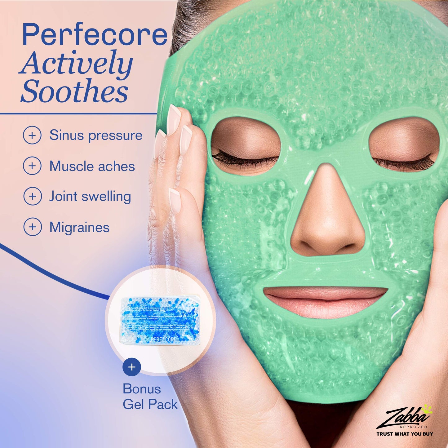 PerfeCore Facial Mask Get Rid of Puffy Eyes Migraine Relief, Sleeping, Travel Therapeutic Hot Cold Compress Pack Gel Beads, Spa Therapy Wrap for Sinus Face Puffiness Headaches Gel Mask