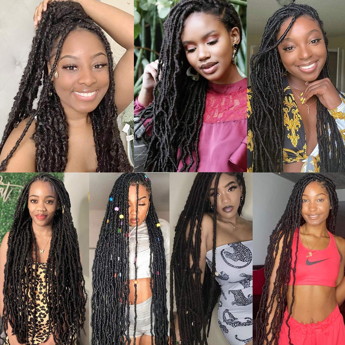 Leeven 24 Inch Long Messy Faux Locs Crochet Braids Hair 7 Packs Natural Black Distressed Faux Soft Locs Crochet Hair 18 Strands/Pack Pre-looped Goddess Locs Crochet Braiding Hair