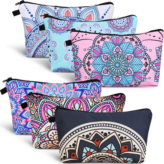 6 Pieces Makeup Bag Toiletry Pouch Waterproof Cosmetic Bag with Zipper Travel Packing Bag 8.7 x 5.3 Inch Small Cosmetic Bag Accessory Organizer for Women and Men (Vintage Style)