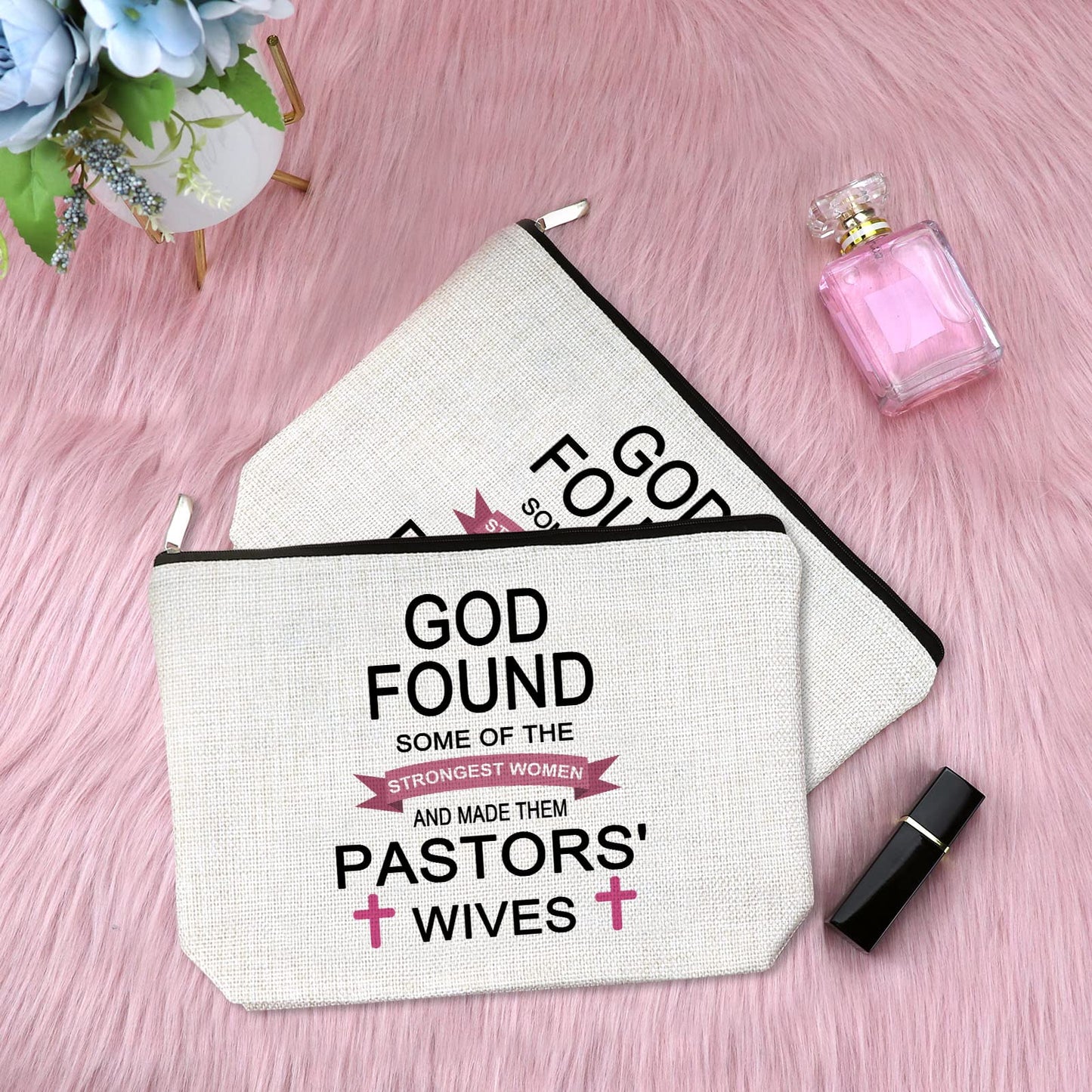 2Pcs Pastor's Wife Appreciation Gift Makeup Bag Minister's Wife Thank You Gift Religious Gift for Pastor's Wife Cosmetic Bag Birthday Gift for Pastor's Wife Christmas Gift Travel Cosmetic Pouch