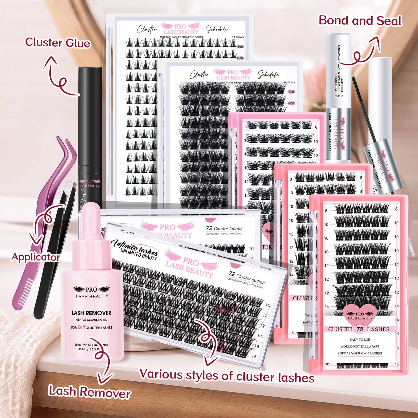 Cluster Lashes 72 Pcs Lash Clusters DIY Eyelash Extension Eyelash Clusters Individual Lashes C-8-16mix Thin Band Easy to Apply at home Lashes(First Glance,C-8-16mix)