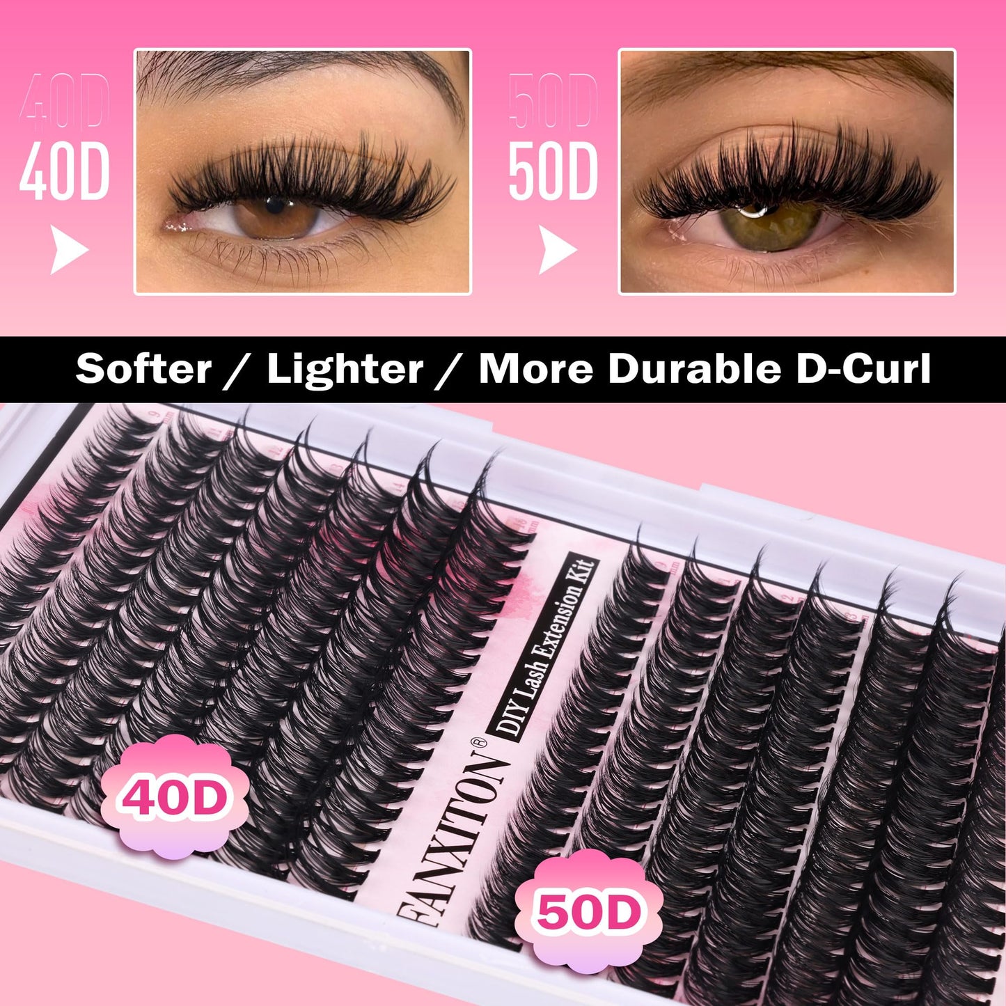 Cluster Lashes 280pcs Lash Clusters D Curl Volume Eyelashes Extensions 9-16mm Mix 40D+50D Individual Lashes Thin Band Eyelashes Cluster for DIY Lash Extension Beginners (Lash Clusters 0.07D)