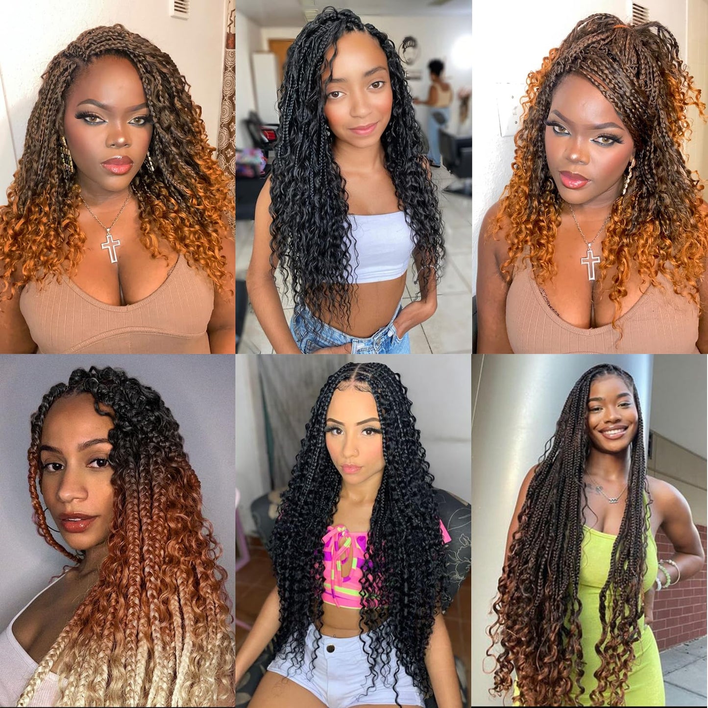 Coolbeeza Box Braids Crochet Hair 8 Packs with Curly Ends Goddess Box Braids Bohe Crochet Braids Soft Net Synthetic Pre-Looped Hair Extensions for Women Kids 27/613 8 Pack-128 strand