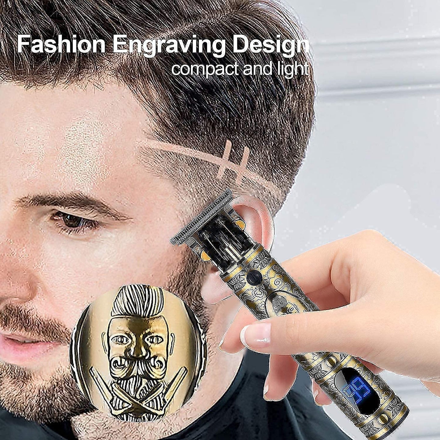 Suttik Haircut Clippers and Trimmers Set,Cordless Ornate Hair Clippers for Men Professional Barber Clippers for Hair Cutting Kit with T-Blade Beard Trimmer Set, Knight, LED Display(Gold)