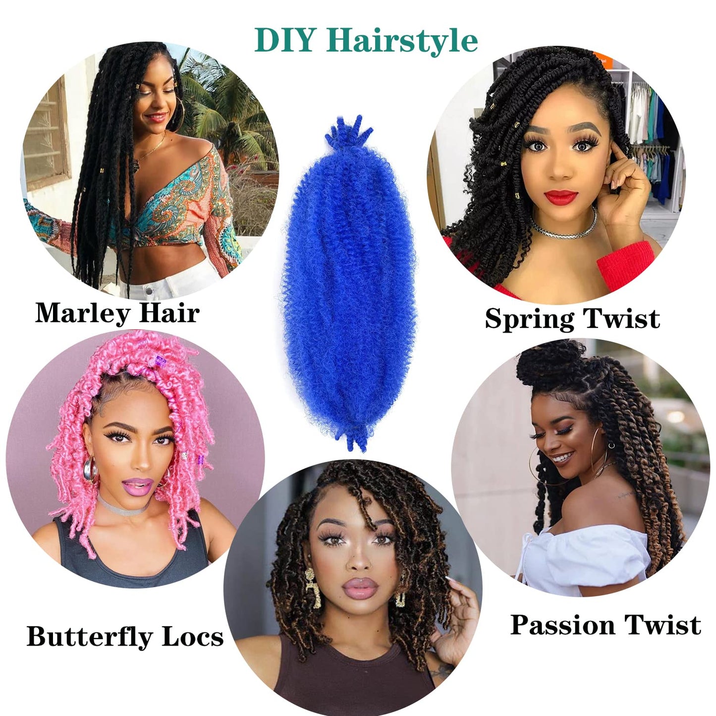 Marley Twist Braiding Hair 16 Inch Soft Springy Afro Kinky Braiding Hair, Blue Wrapping Hair for Soft Locs, Springy Afro Twist Hair For Black Women (16Inch(Pack of 2), Blue)