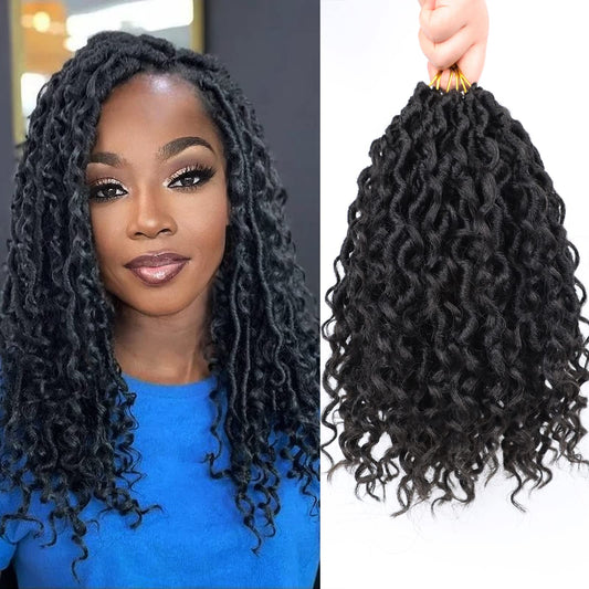 Goddess Locs Crochet Hair 10 Inch Short Curly Faux Locs Crochet Hair for Black Women Bohemian Locs Crochet Hair Pre Looped Crochet Locs with Curly Ends Kids Crochet hair for Little Girls (10 Inch,1B)