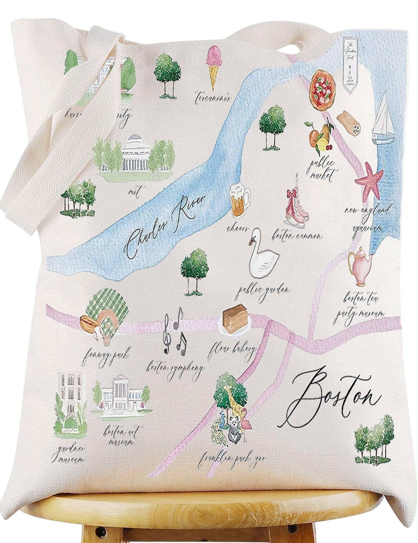 WZMPA Boston City Map Cosmetic Bag Boston Travel Souvenir Gift Boston Long Distance Relationship Makeup Zipper Pouch Bag Boston Merchandise (Boston Tote)